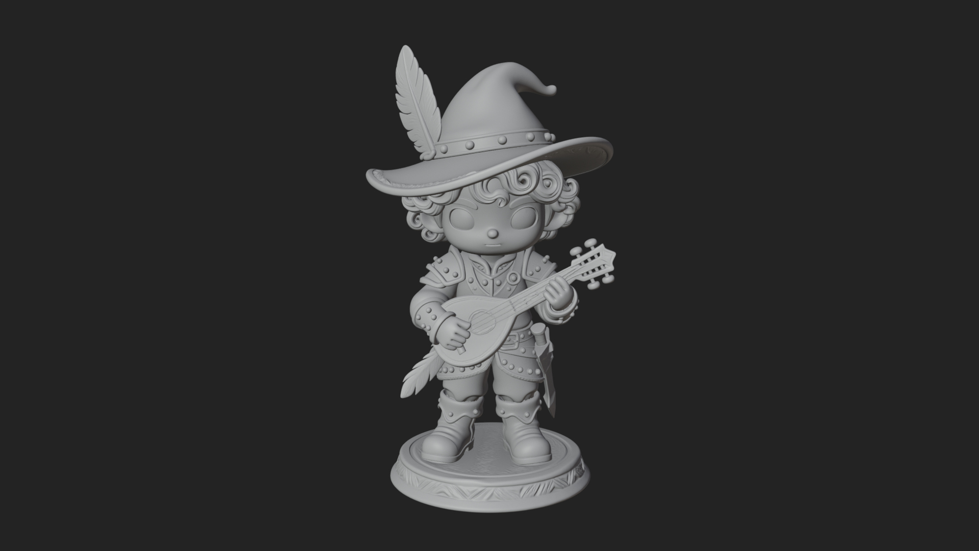 Chibi Bard with Lute Statue Design 3 3D Print Model 3D Model