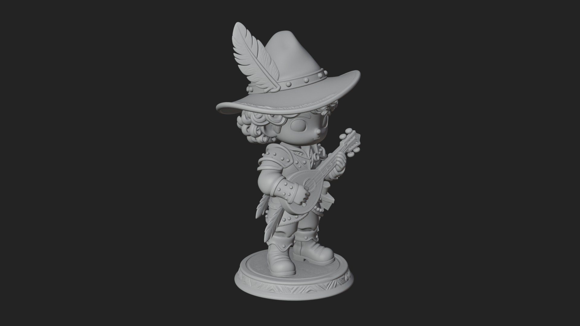 Chibi Bard with Lute Statue Design 3 3D Print Model 3D Model