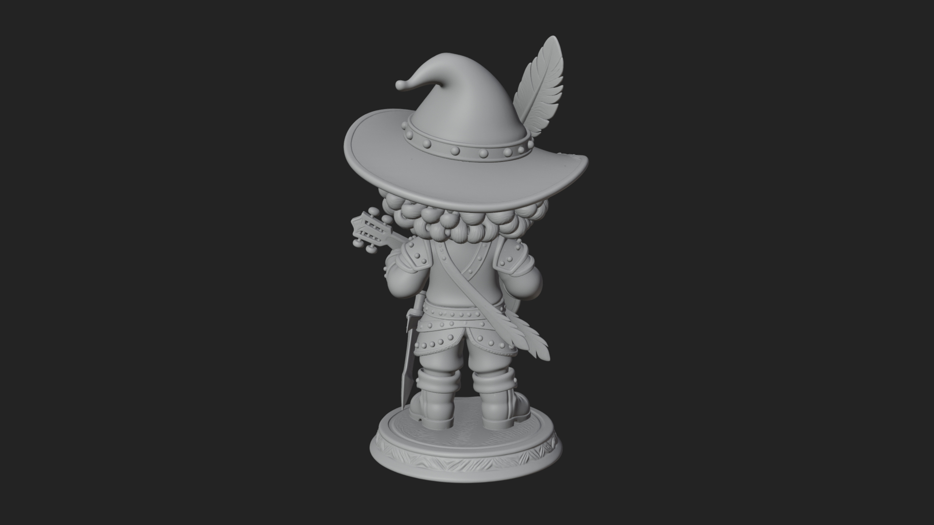 Chibi Bard with Lute Statue Design 3 3D Print Model 3D Model