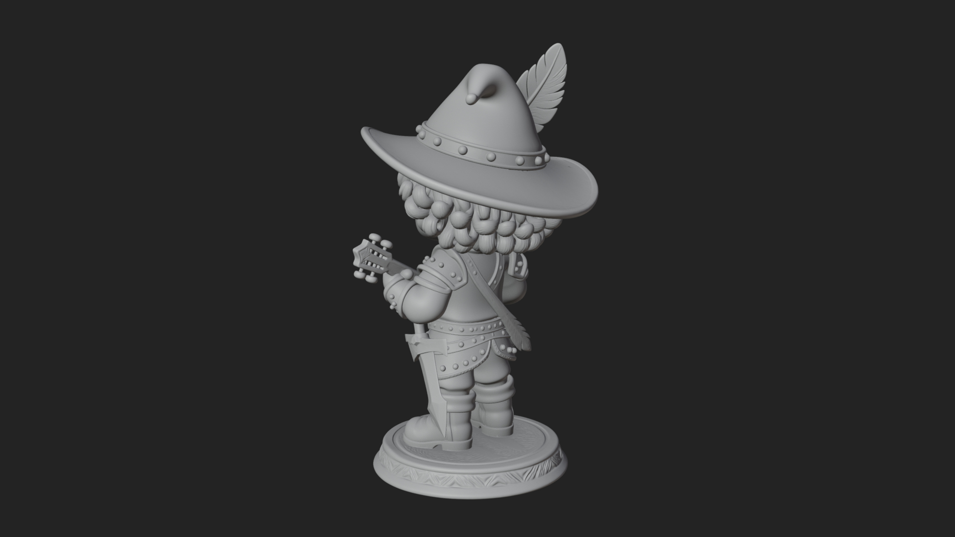 Chibi Bard with Lute Statue Design 3 3D Print Model 3D Model