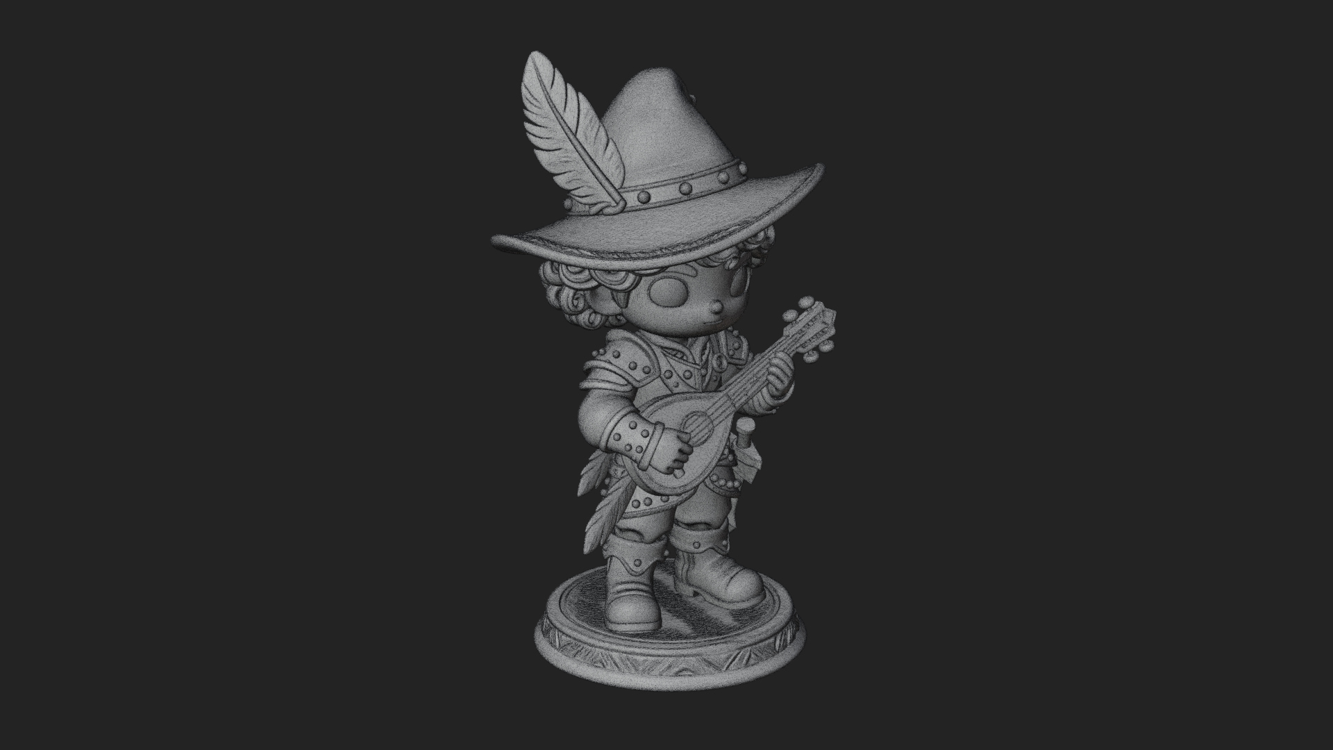 Chibi Bard with Lute Statue Design 3 3D Print Model 3D Model