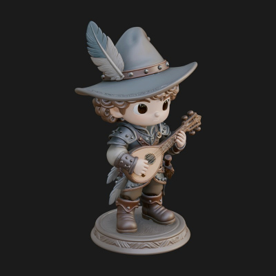 Chibi Bard with Lute Statue Design 3 3D Print Model