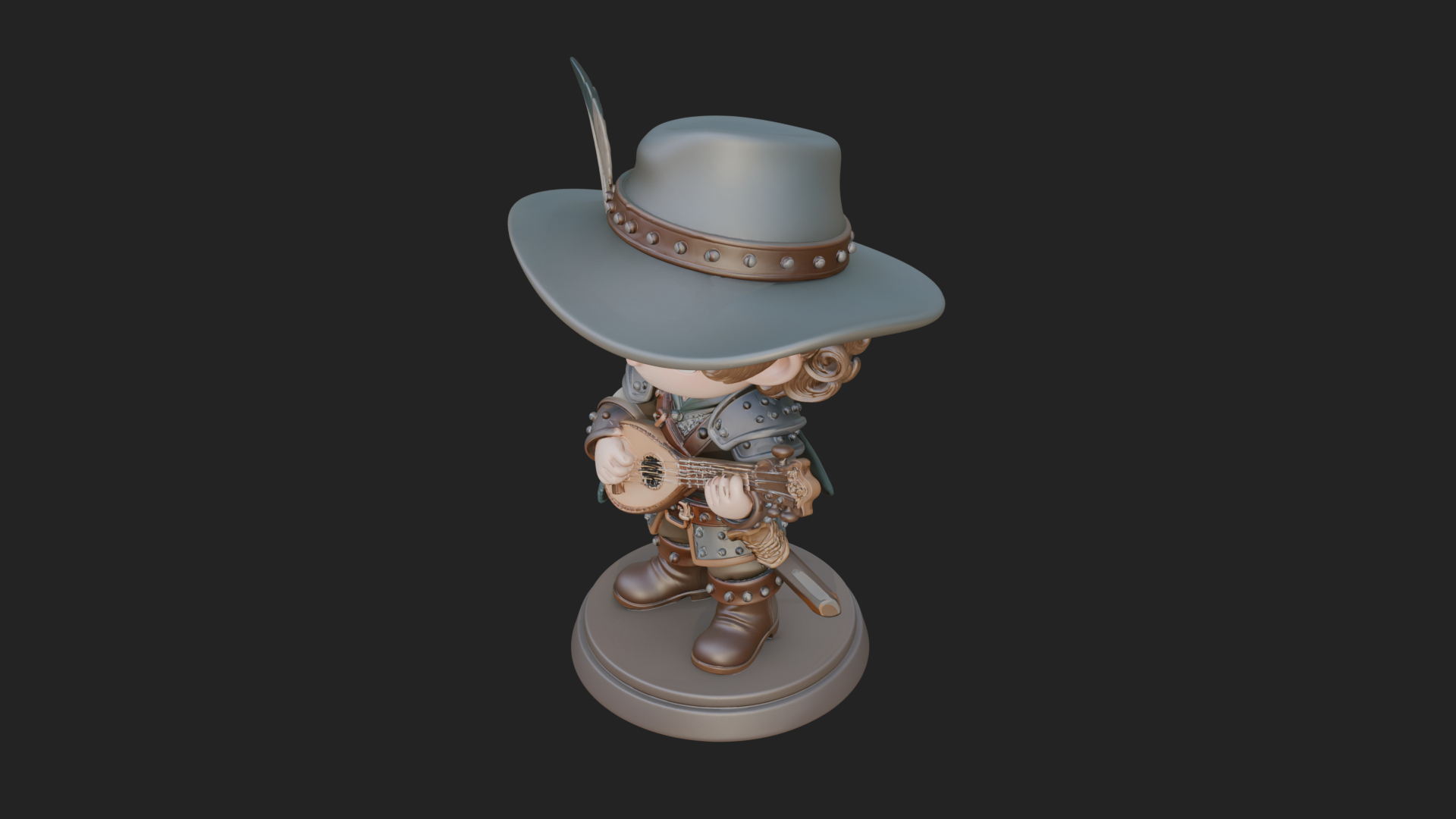 Chibi Bard with Lute Statue Design 4 3D Print Model 3D Model