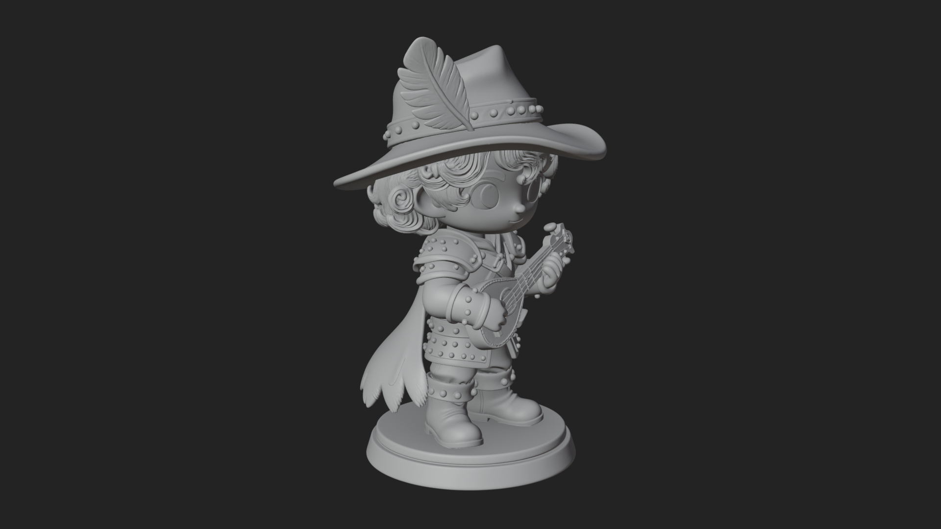 Chibi Bard with Lute Statue Design 4 3D Print Model 3D Model