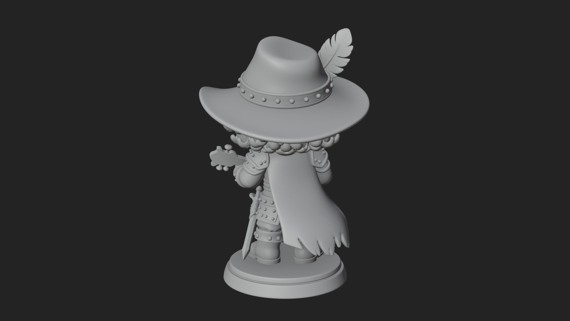Chibi Bard with Lute Statue Design 4 3D Print Model 3D Model