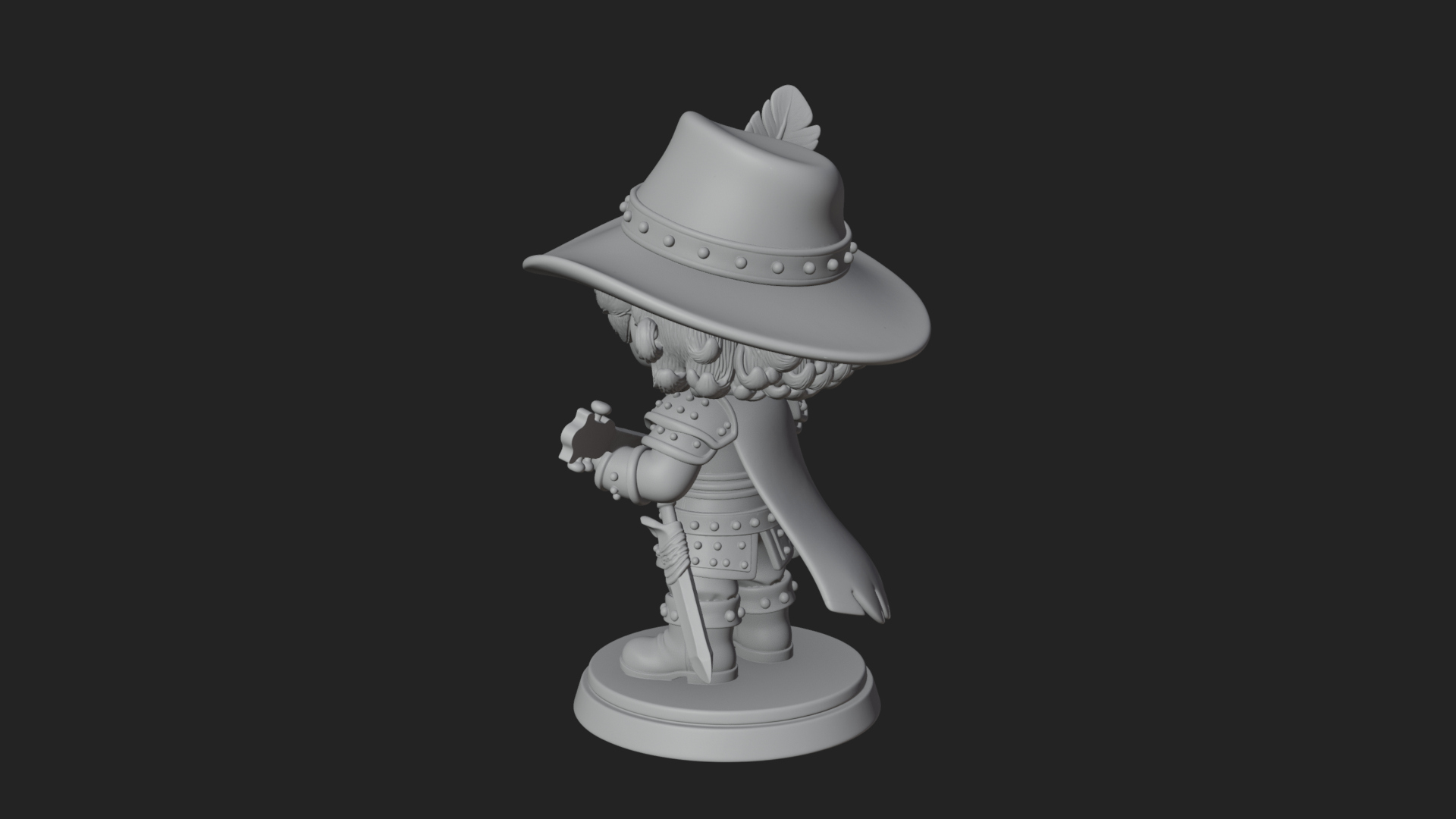 Chibi Bard with Lute Statue Design 4 3D Print Model 3D Model