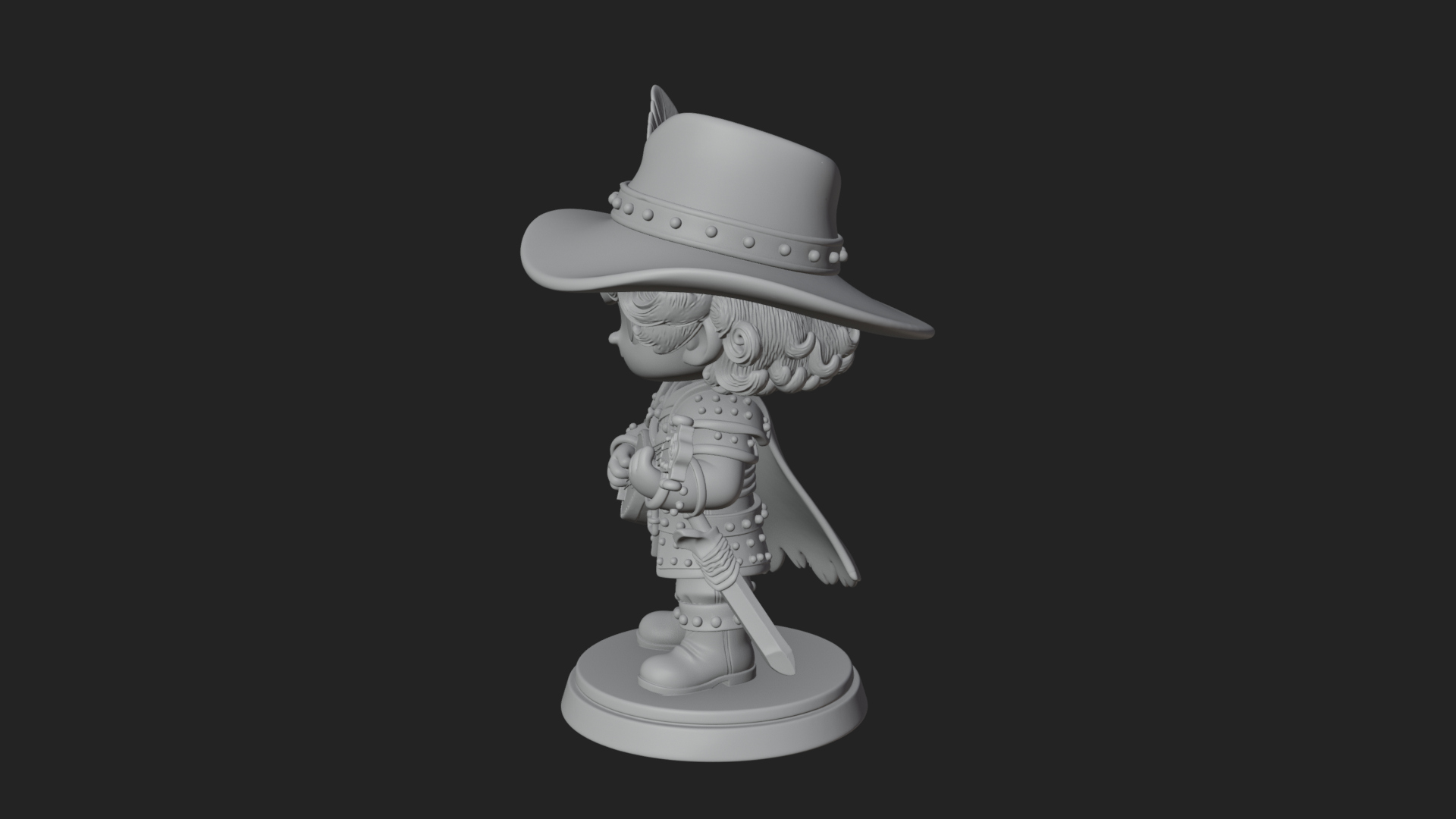 Chibi Bard with Lute Statue Design 4 3D Print Model 3D Model