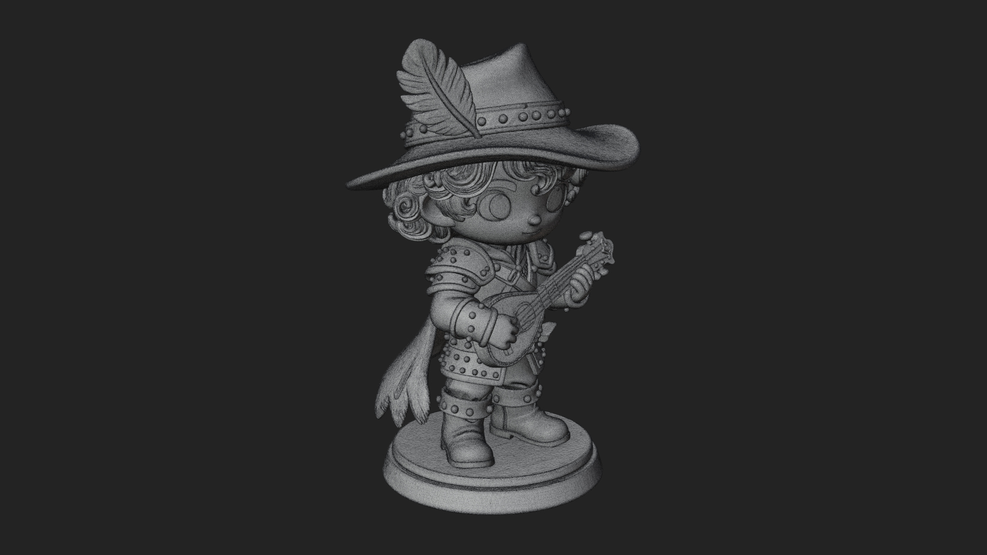 Chibi Bard with Lute Statue Design 4 3D Print Model 3D Model