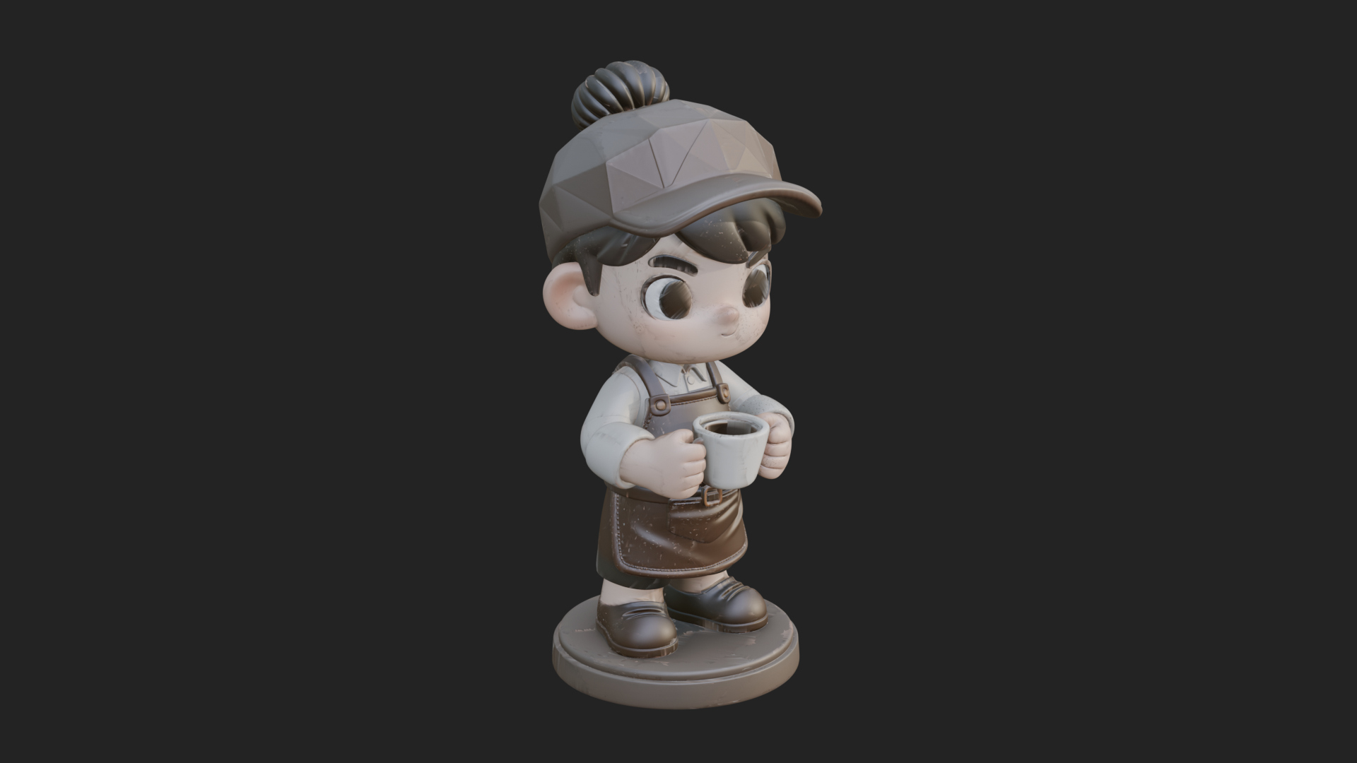 Chibi Barista with Cup Statue Design 1 3D Print Model 3D Model