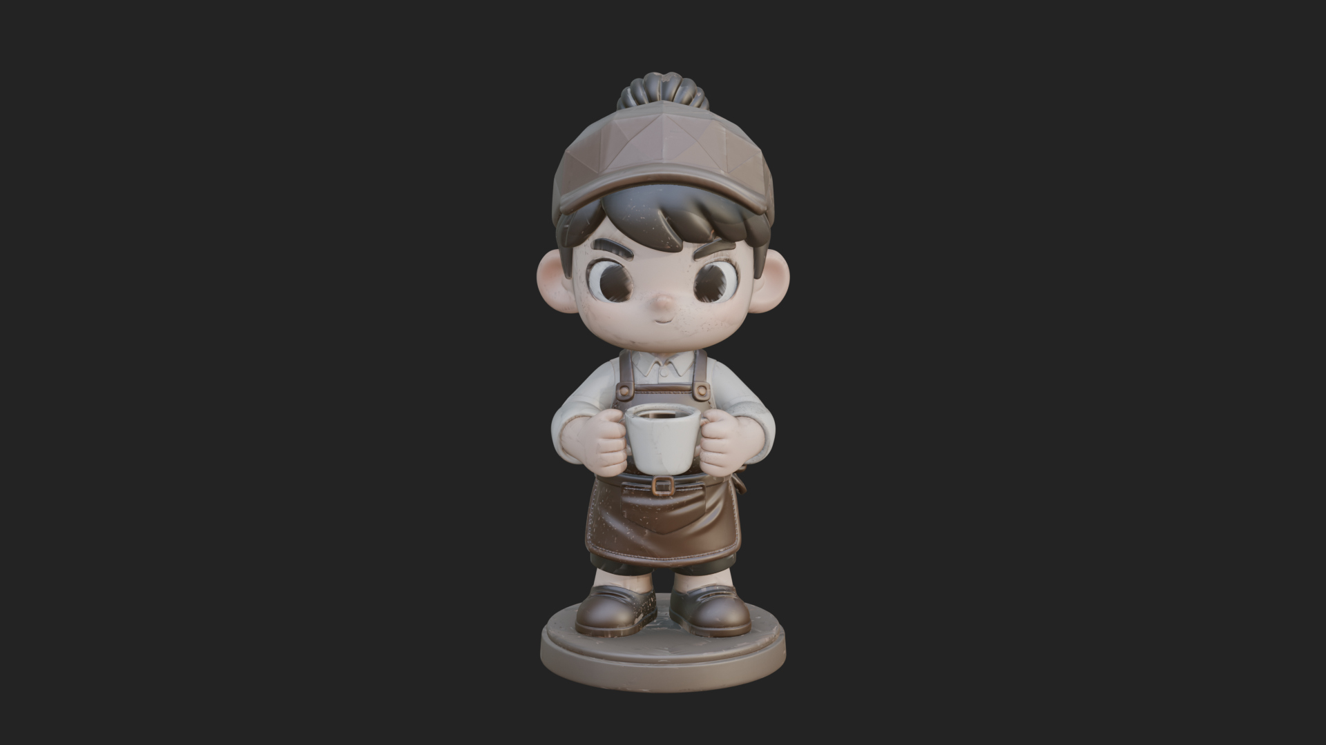 Chibi Barista with Cup Statue Design 1 3D Print Model 3D Model