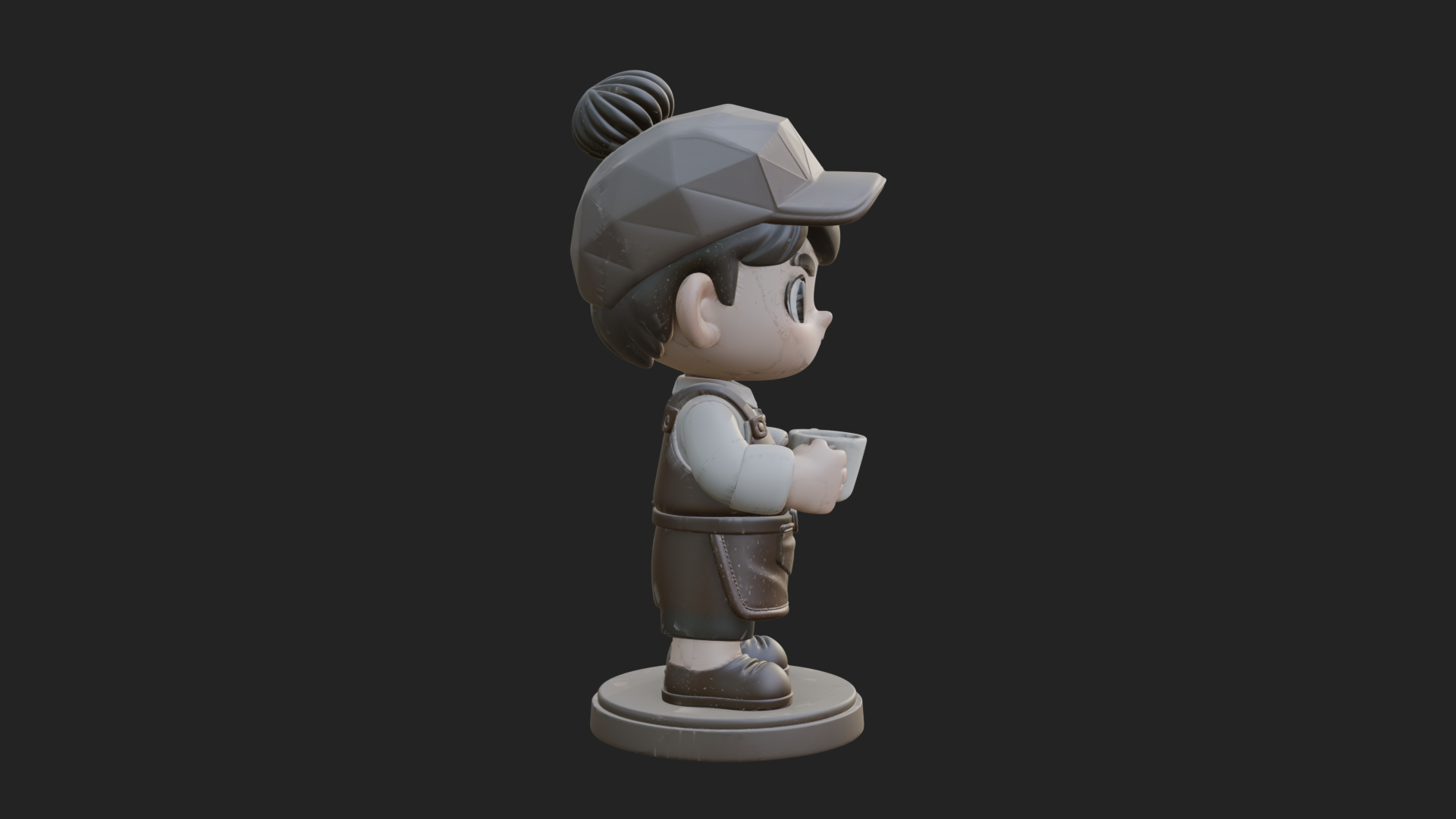 Chibi Barista with Cup Statue Design 1 3D Print Model 3D Model