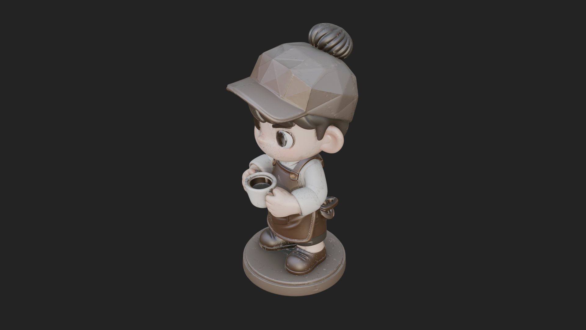 Chibi Barista with Cup Statue Design 1 3D Print Model 3D Model