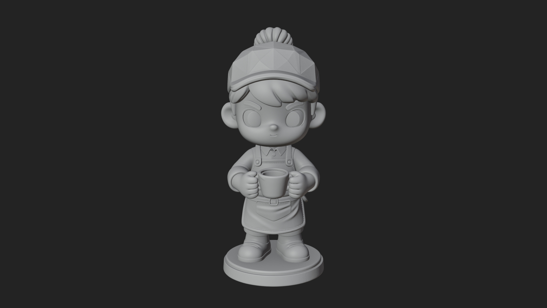 Chibi Barista with Cup Statue Design 1 3D Print Model 3D Model