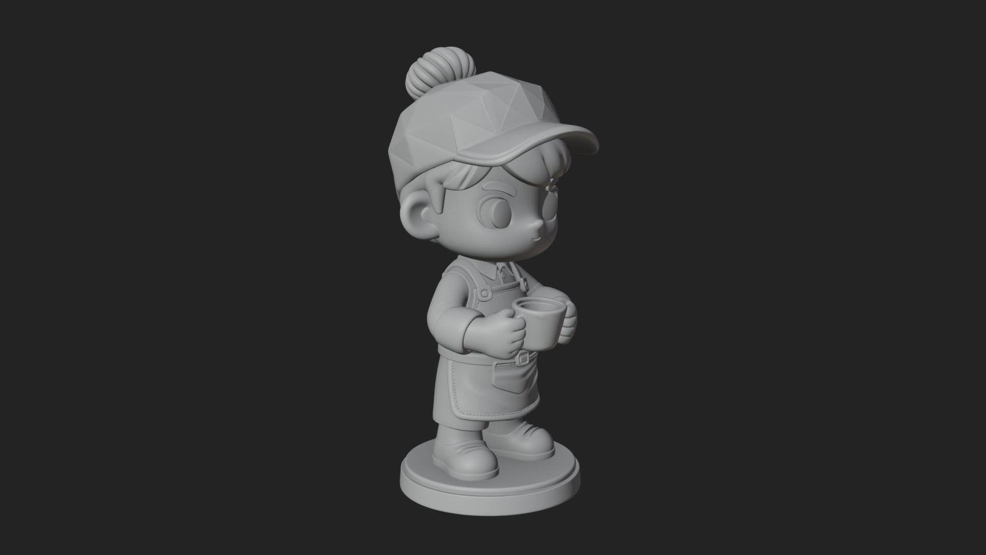 Chibi Barista with Cup Statue Design 1 3D Print Model 3D Model