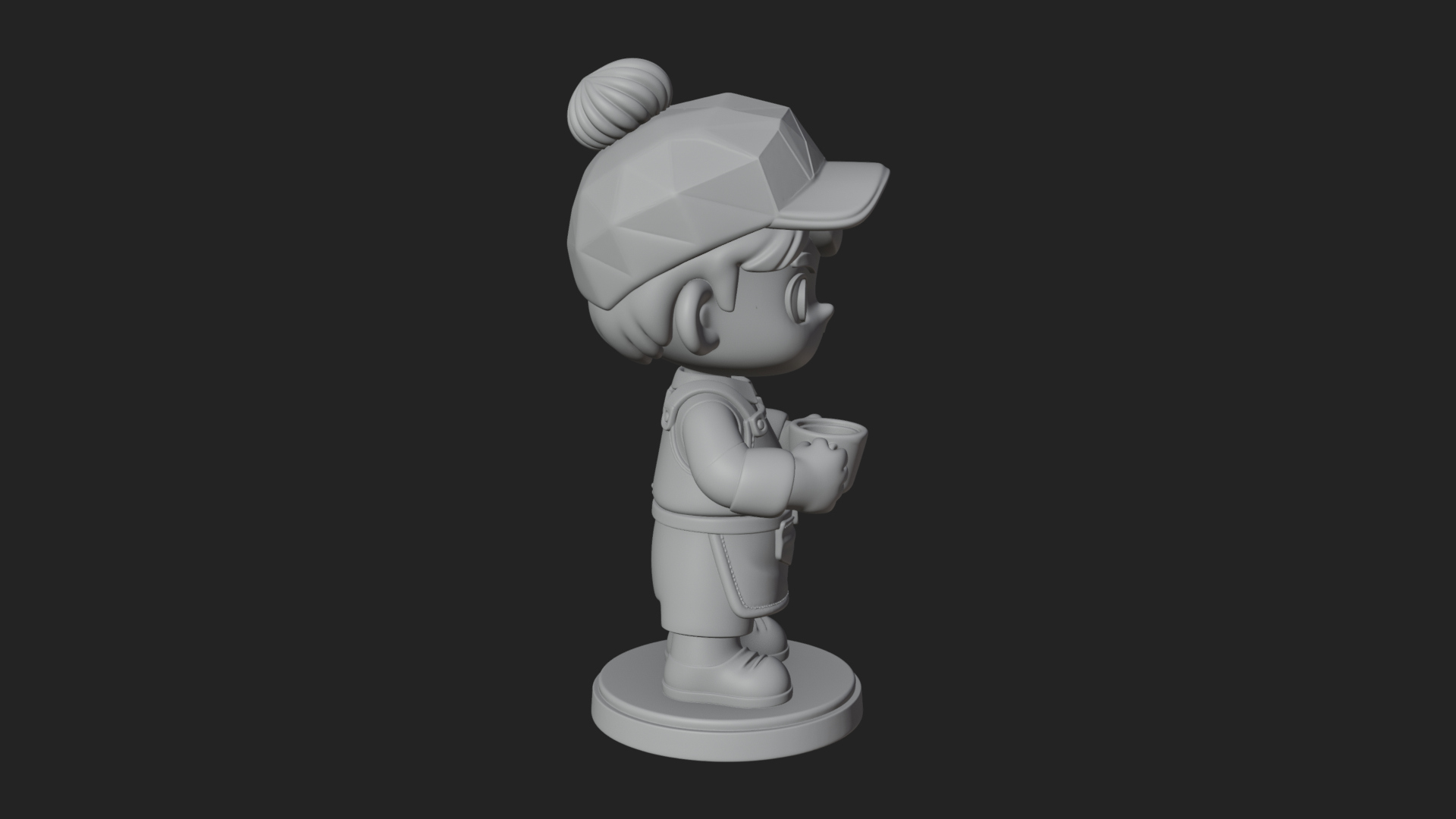 Chibi Barista with Cup Statue Design 1 3D Print Model 3D Model