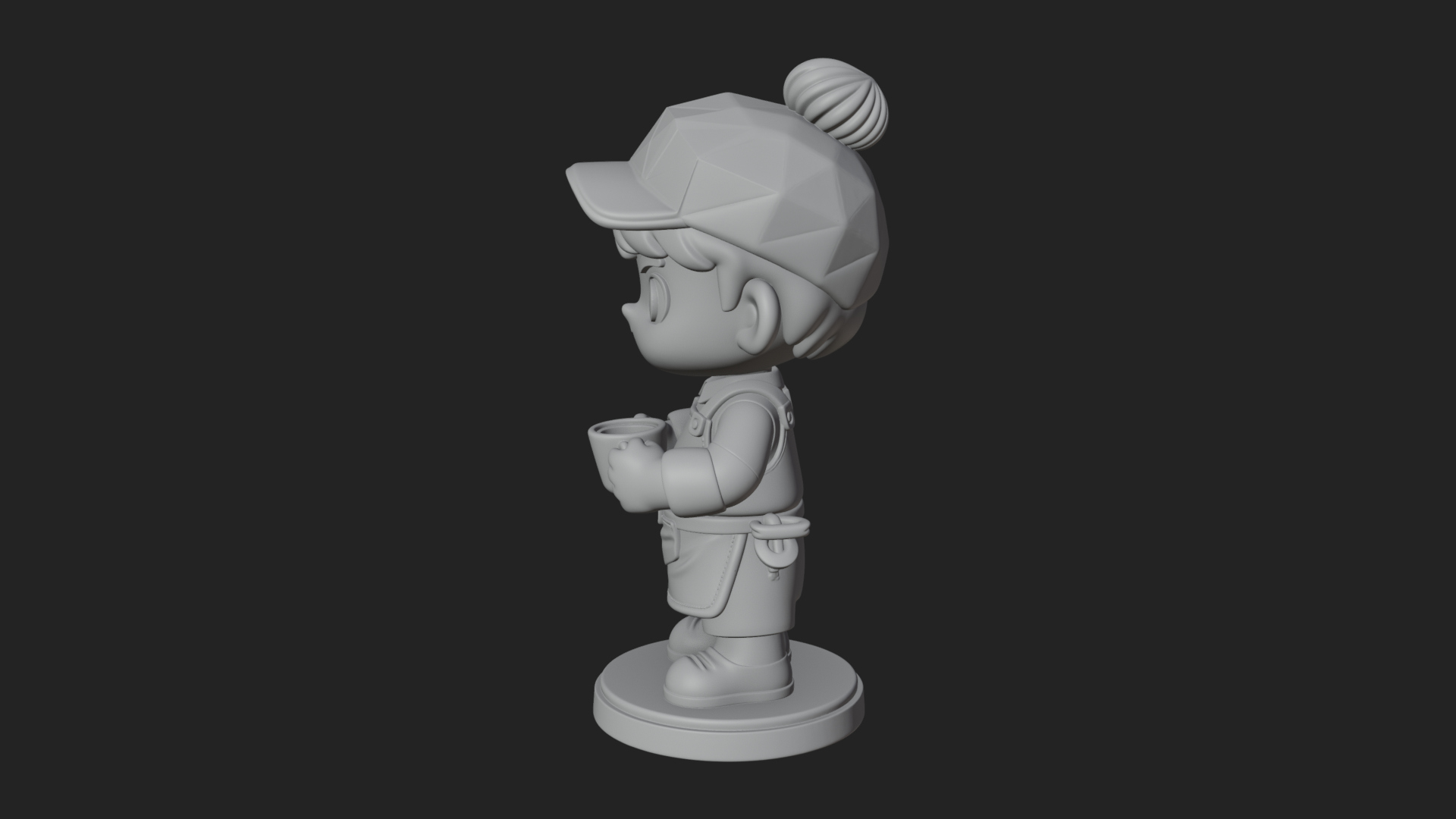 Chibi Barista with Cup Statue Design 1 3D Print Model 3D Model
