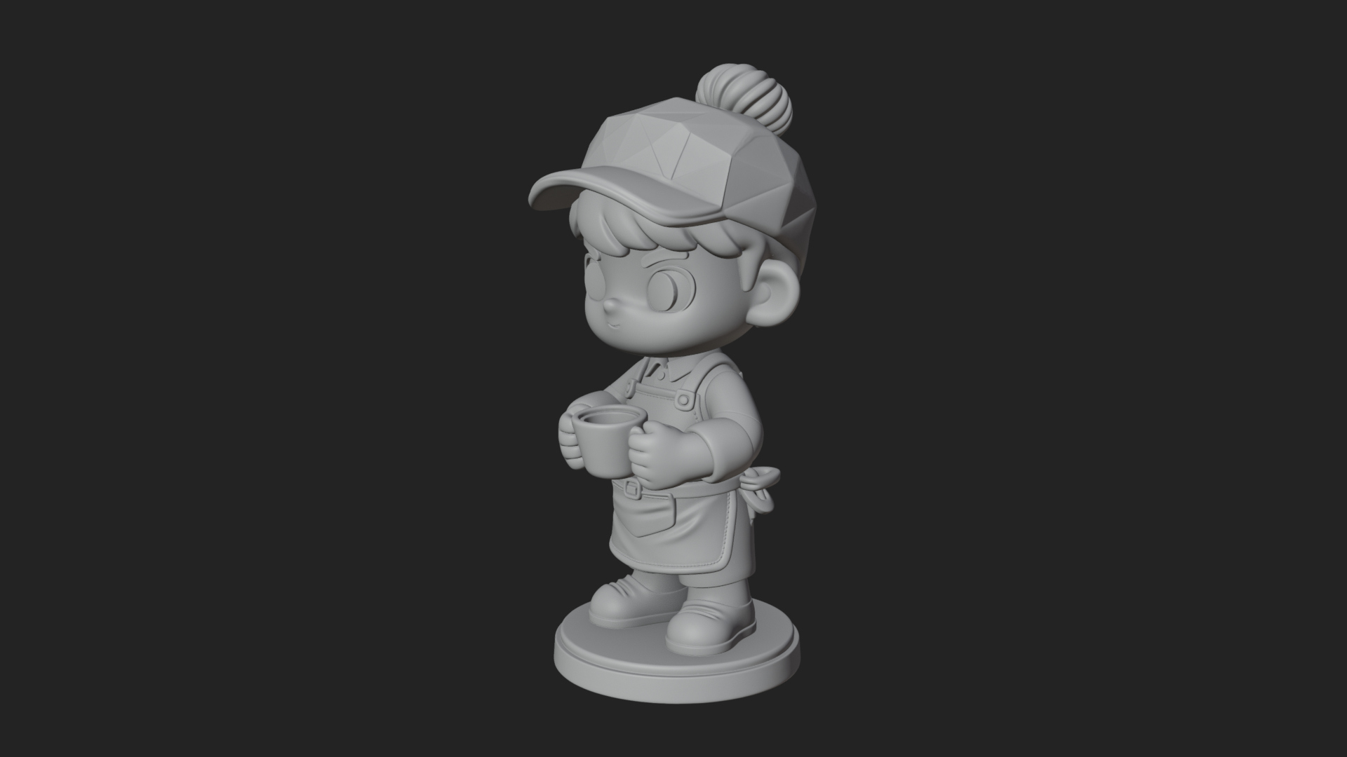 Chibi Barista with Cup Statue Design 1 3D Print Model 3D Model