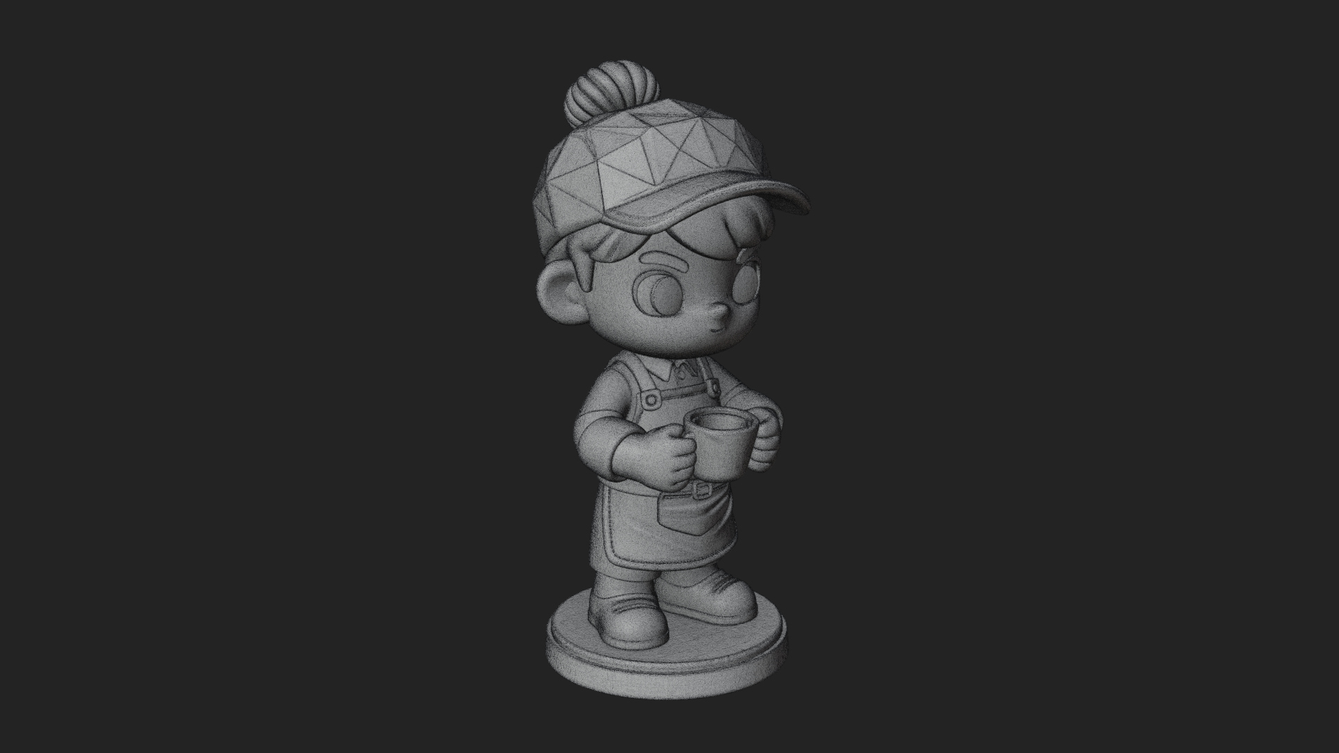 Chibi Barista with Cup Statue Design 1 3D Print Model 3D Model