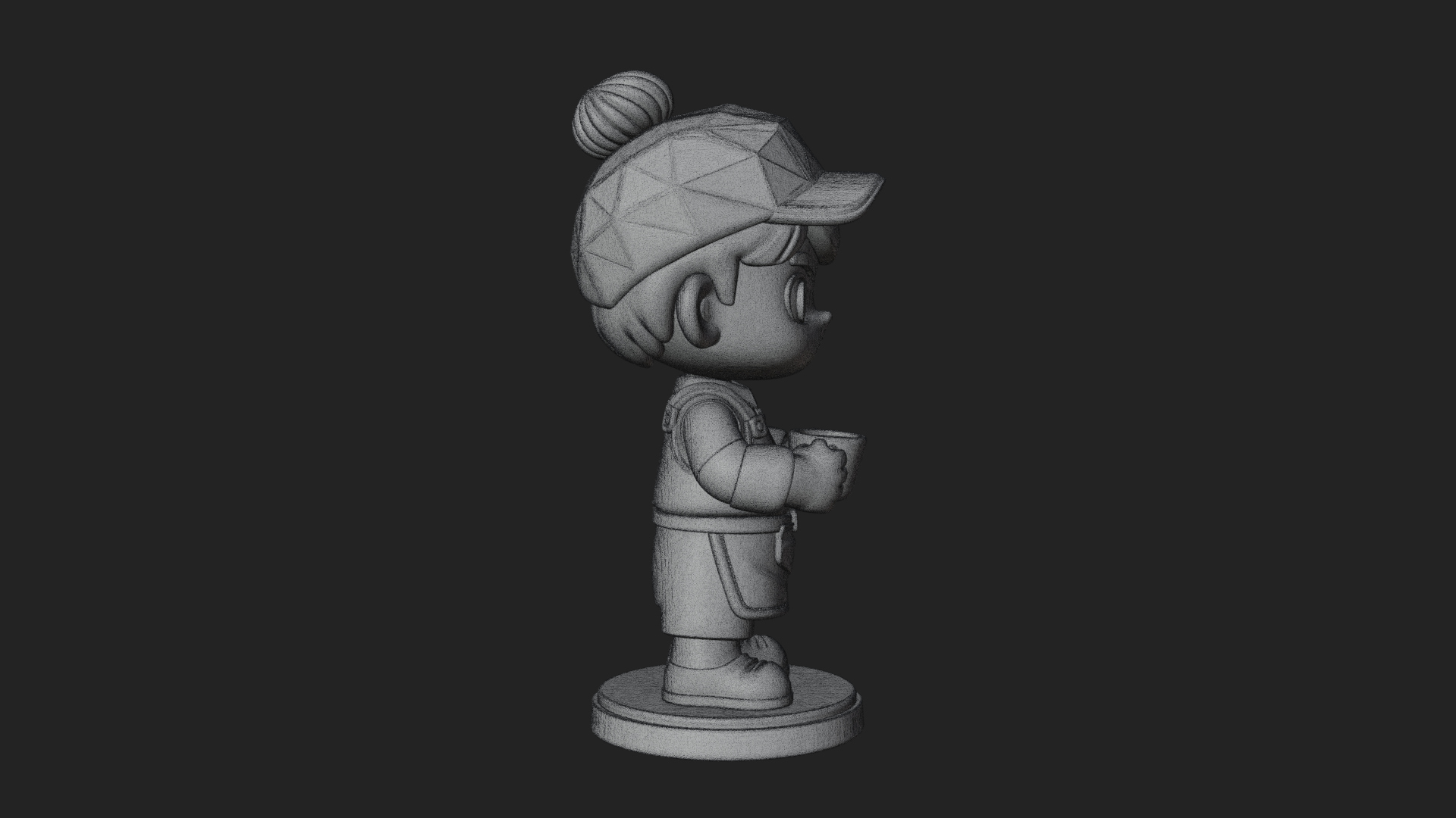 Chibi Barista with Cup Statue Design 1 3D Print Model 3D Model