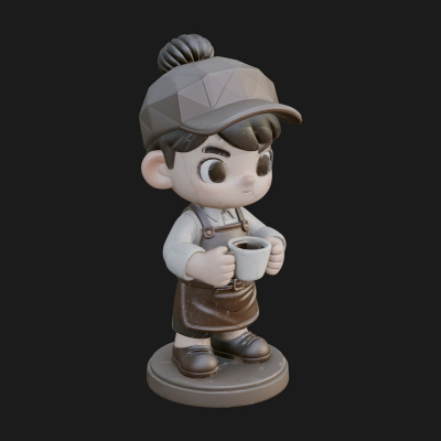 Chibi Barista with Cup Statue Design 1 3D Print Model