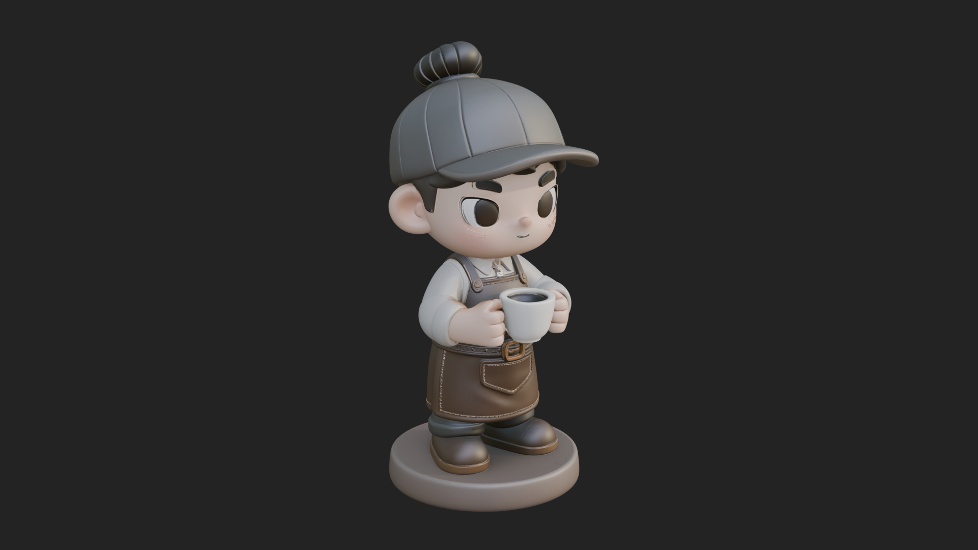 Chibi Barista with Cup Statue Design 2 3D Print Model 3D Model