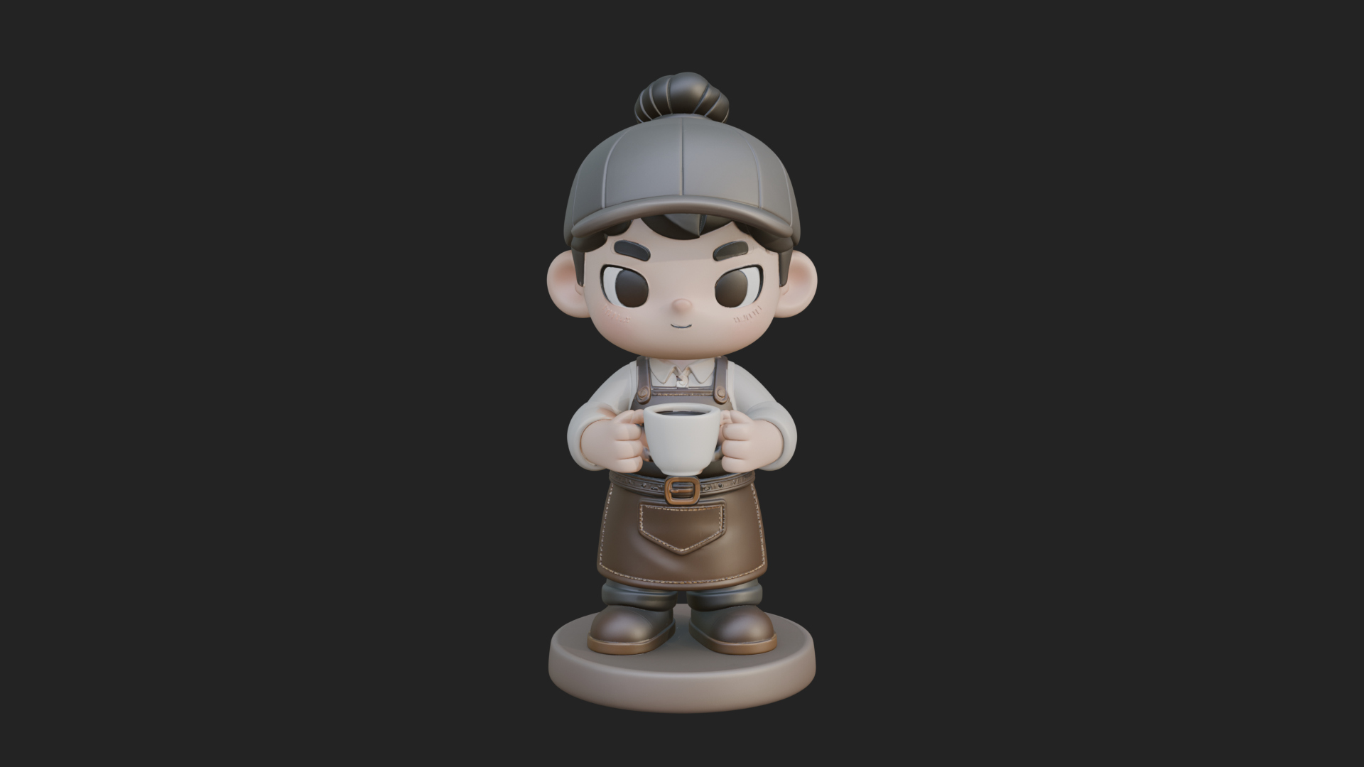 Chibi Barista with Cup Statue Design 2 3D Print Model 3D Model