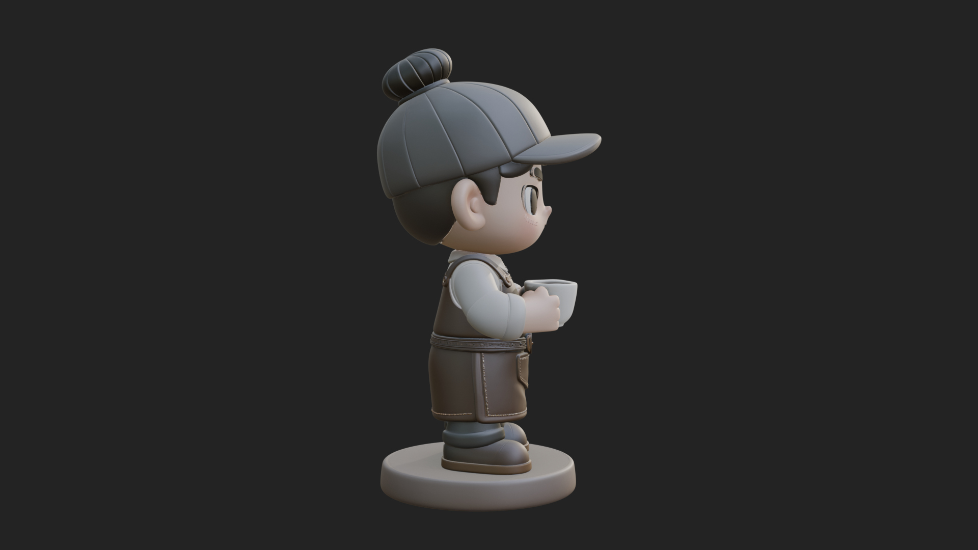 Chibi Barista with Cup Statue Design 2 3D Print Model 3D Model