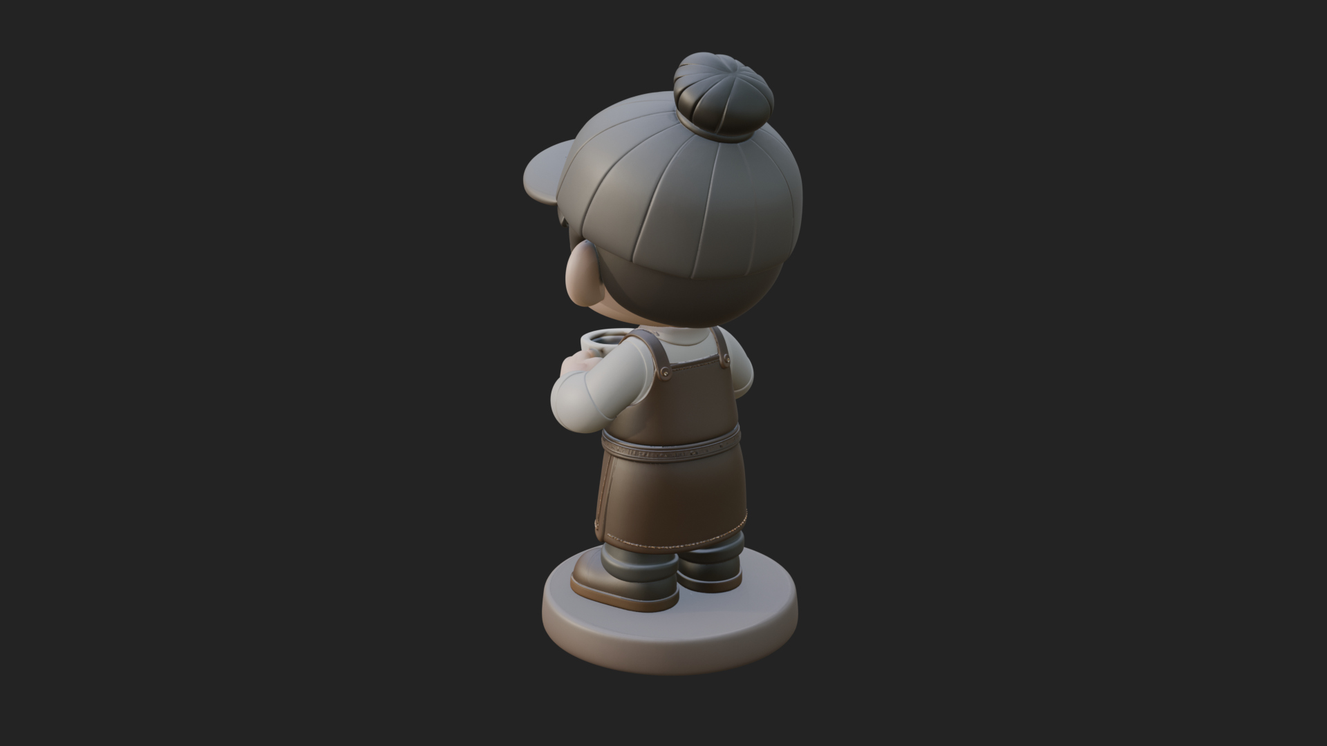 Chibi Barista with Cup Statue Design 2 3D Print Model 3D Model