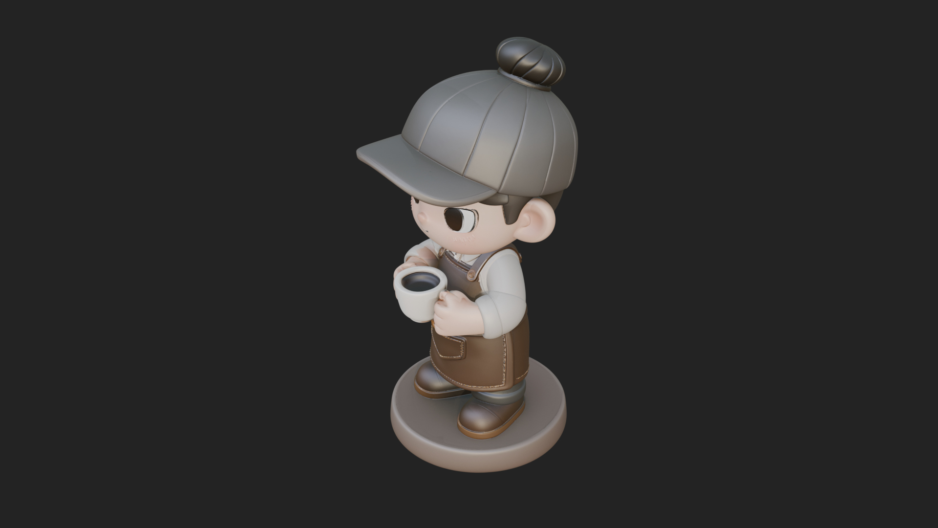 Chibi Barista with Cup Statue Design 2 3D Print Model 3D Model