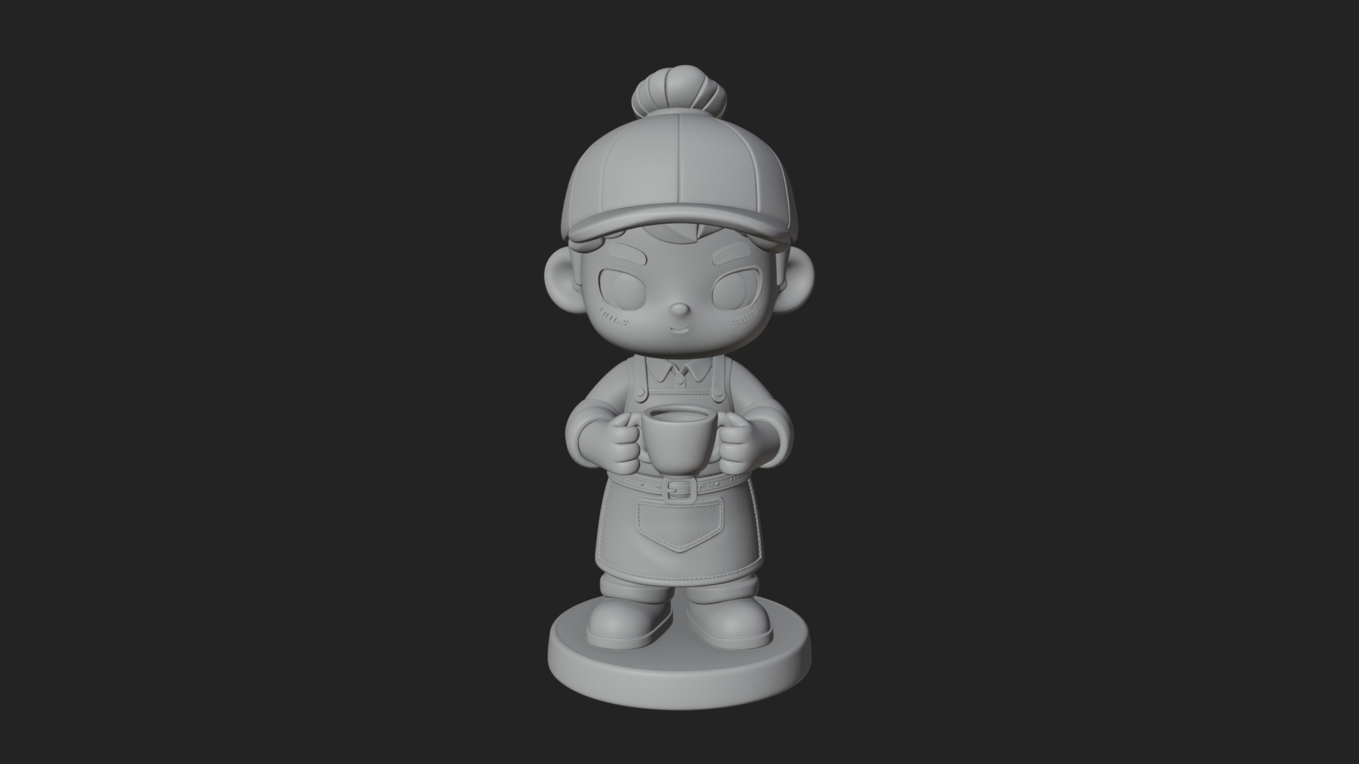 Chibi Barista with Cup Statue Design 2 3D Print Model 3D Model