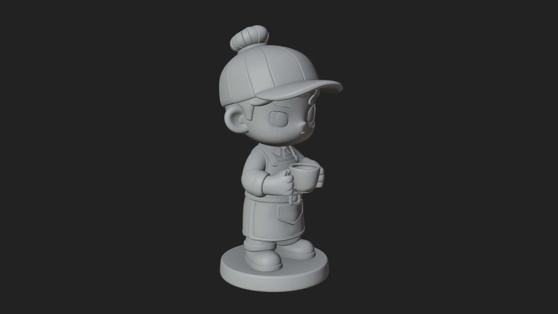 Chibi Barista with Cup Statue Design 2 3D Print Model 3D Model