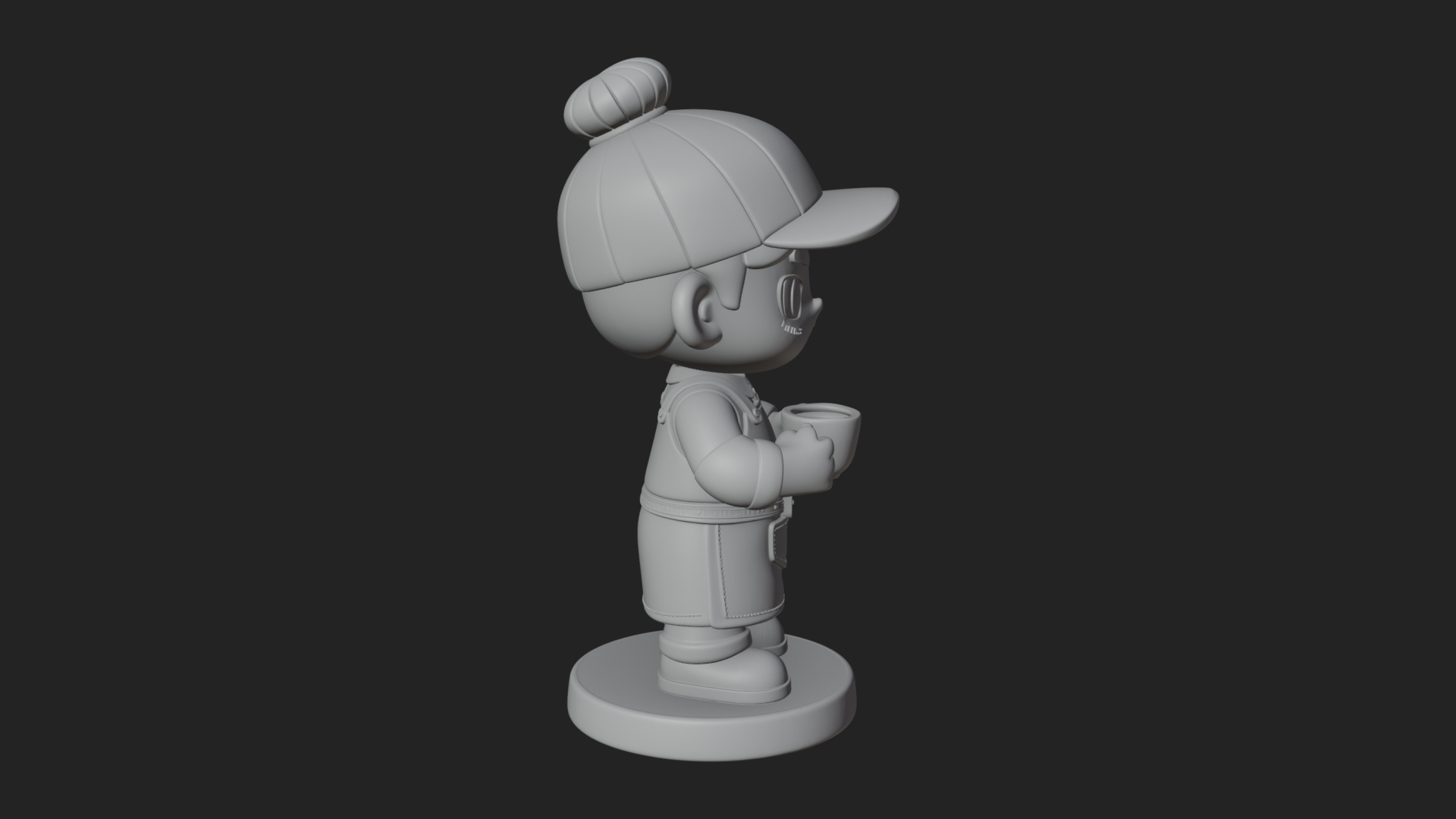 Chibi Barista with Cup Statue Design 2 3D Print Model 3D Model