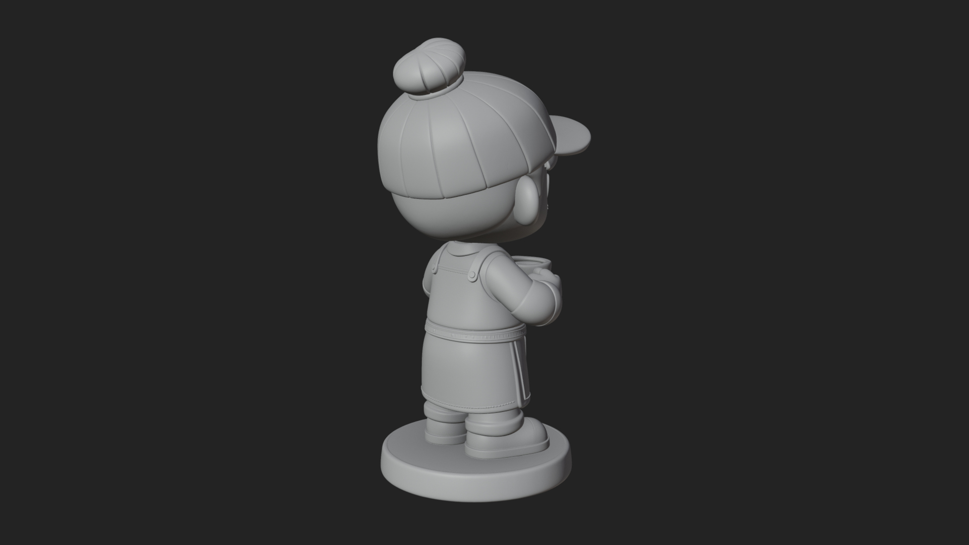 Chibi Barista with Cup Statue Design 2 3D Print Model 3D Model