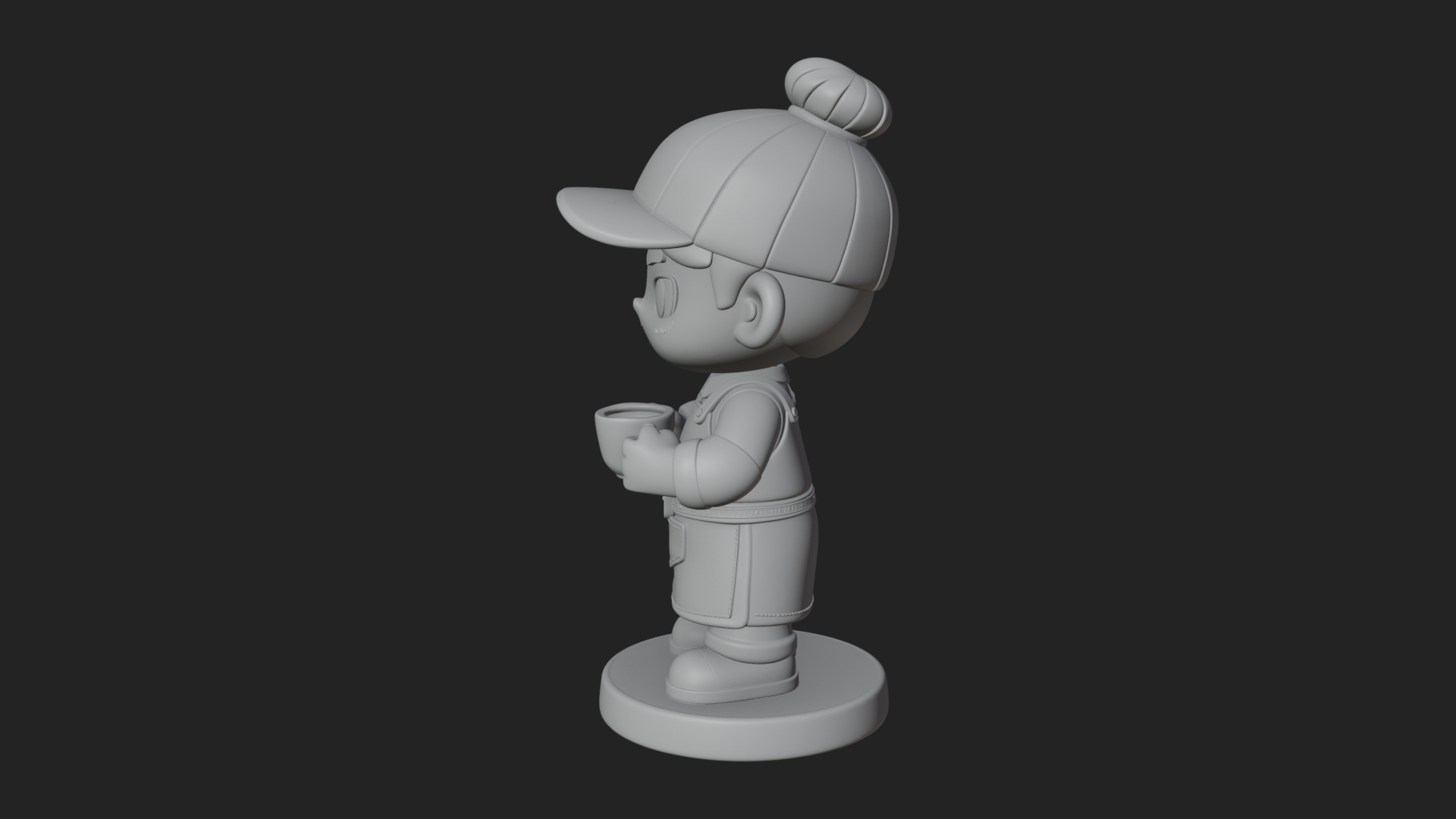 Chibi Barista with Cup Statue Design 2 3D Print Model 3D Model