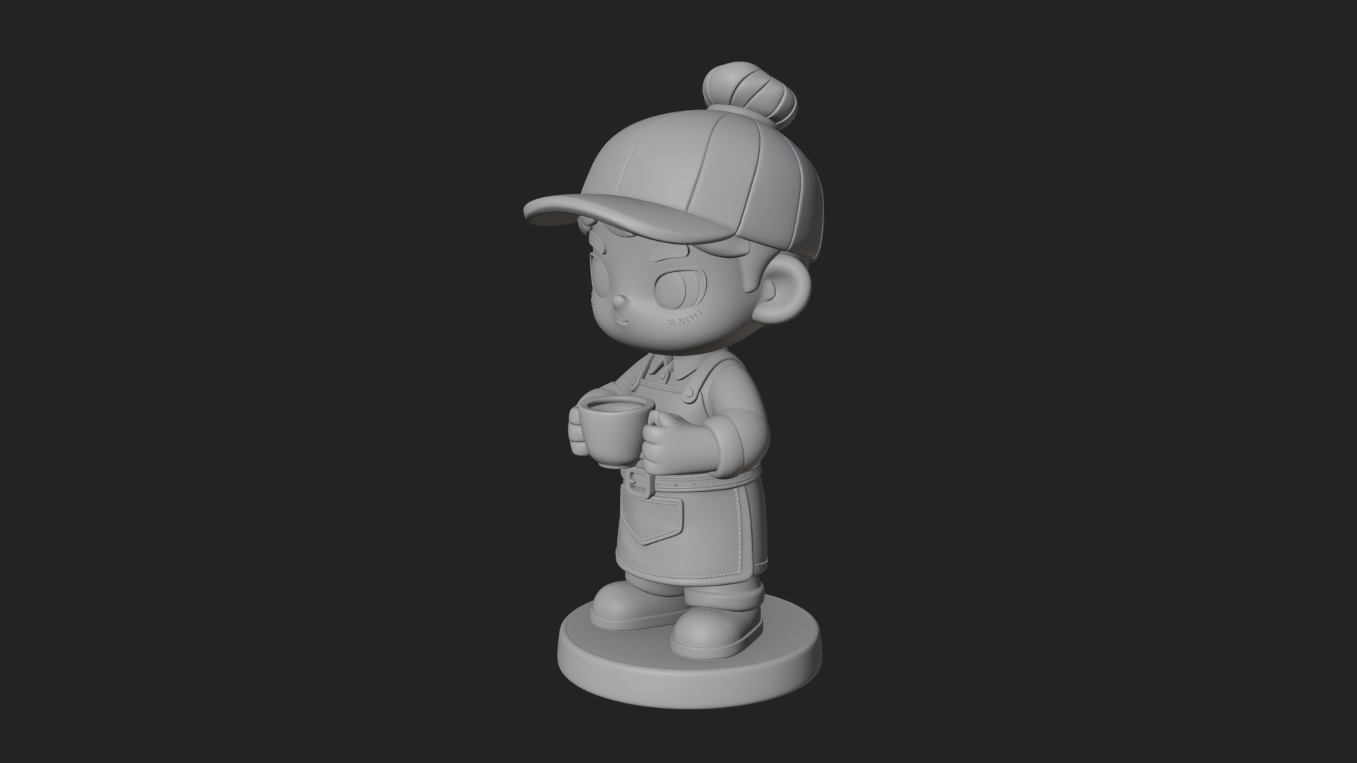 Chibi Barista with Cup Statue Design 2 3D Print Model 3D Model