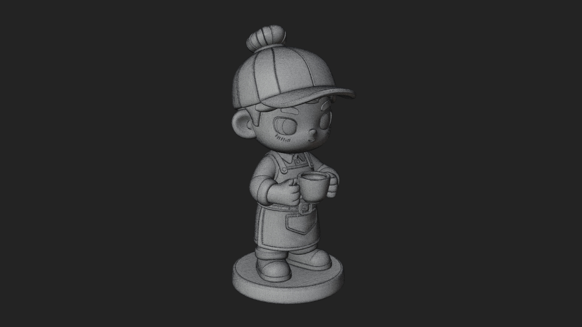 Chibi Barista with Cup Statue Design 2 3D Print Model 3D Model
