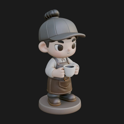 Chibi Barista with Cup Statue Design 2 3D Print Model