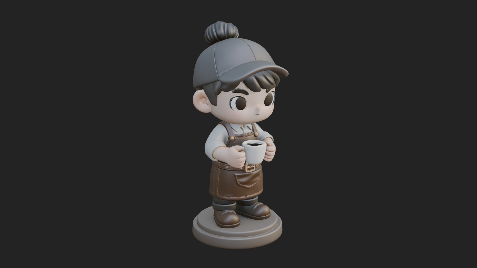 Chibi Barista with Cup Statue Design 3 3D Print Model 3D Model