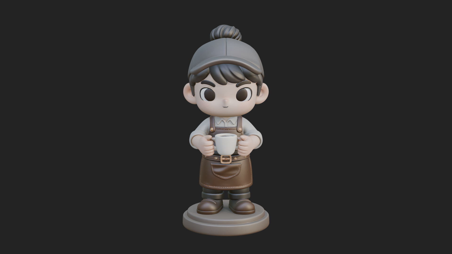 Chibi Barista with Cup Statue Design 3 3D Print Model 3D Model