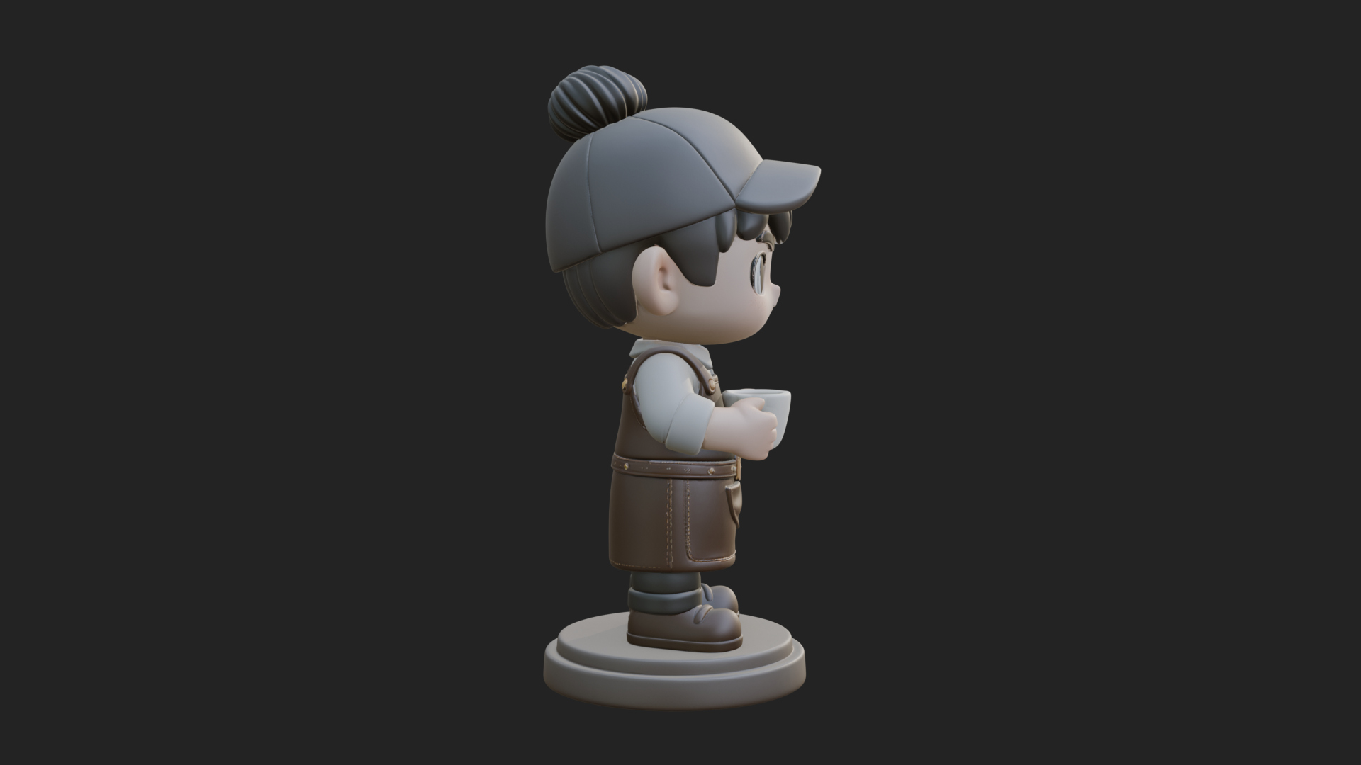 Chibi Barista with Cup Statue Design 3 3D Print Model 3D Model