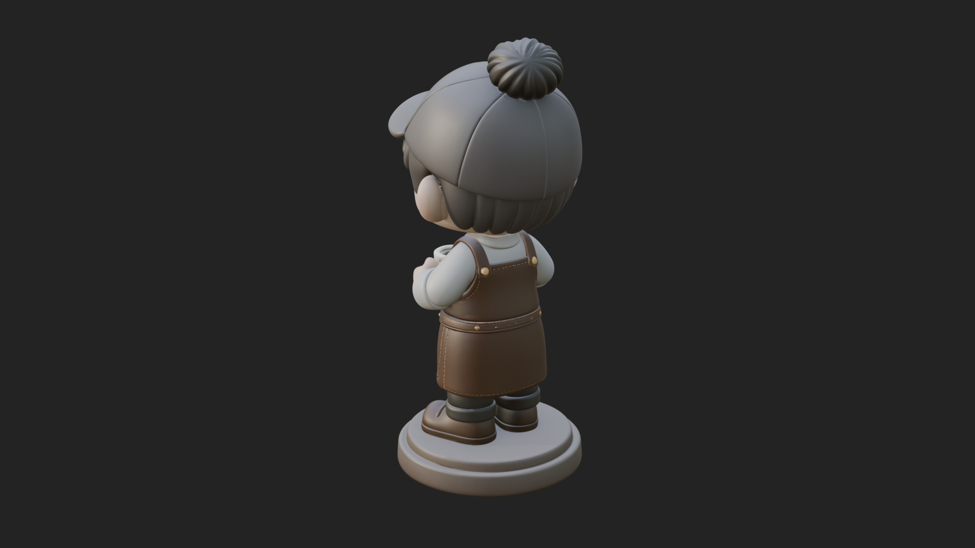 Chibi Barista with Cup Statue Design 3 3D Print Model 3D Model