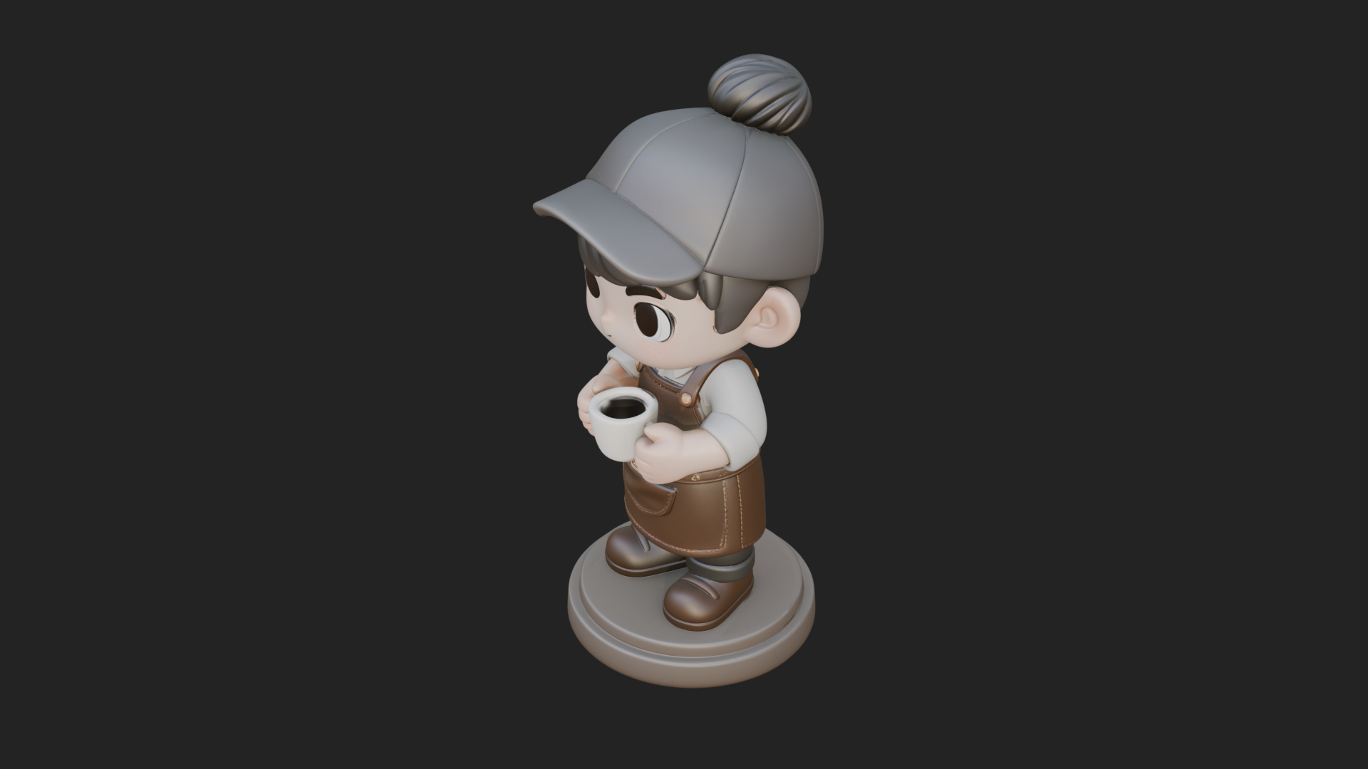 Chibi Barista with Cup Statue Design 3 3D Print Model 3D Model