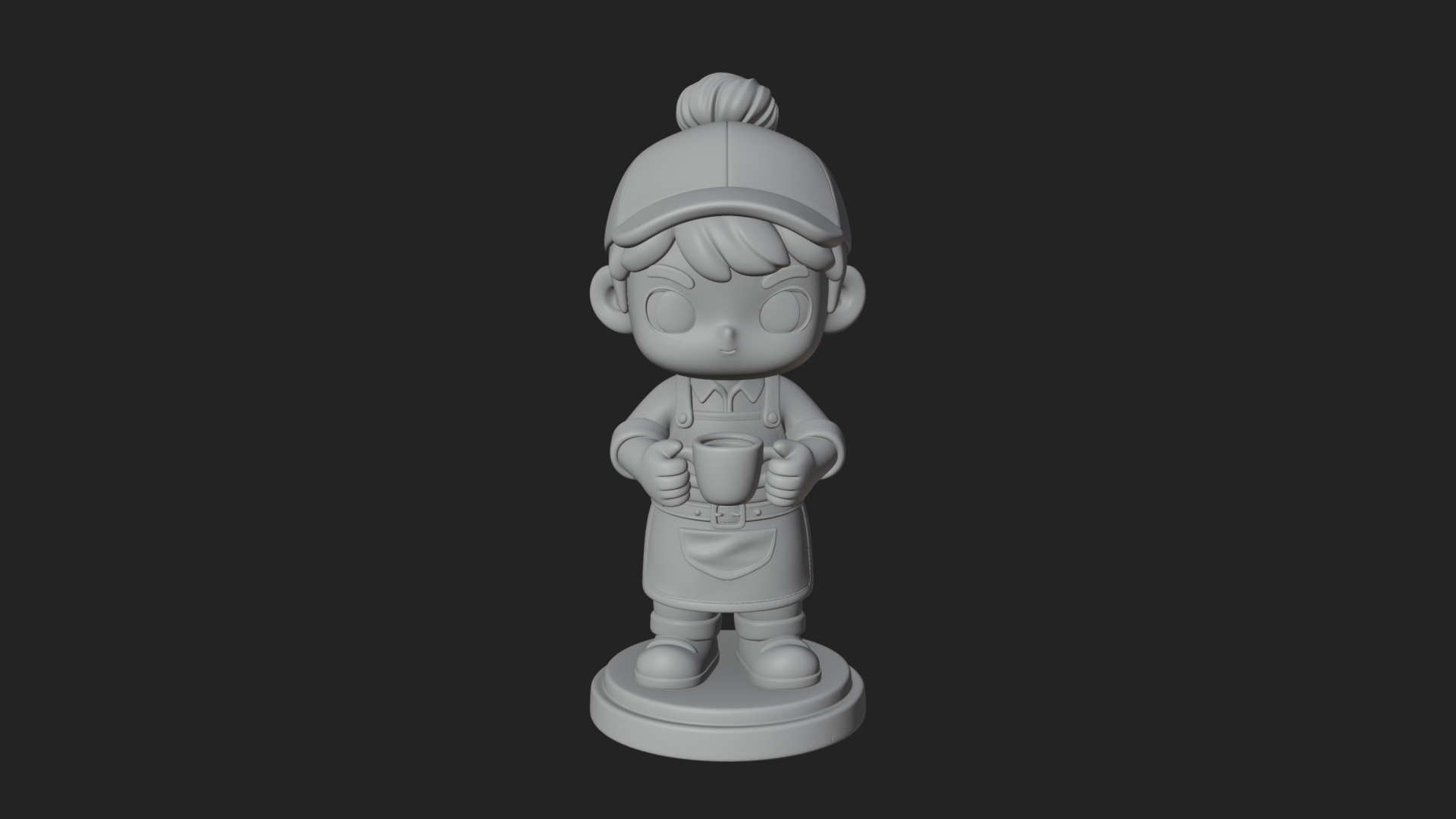 Chibi Barista with Cup Statue Design 3 3D Print Model 3D Model