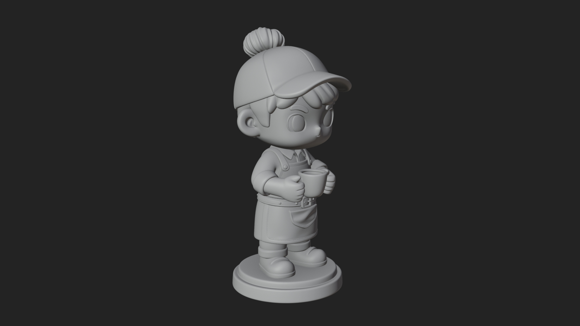 Chibi Barista with Cup Statue Design 3 3D Print Model 3D Model