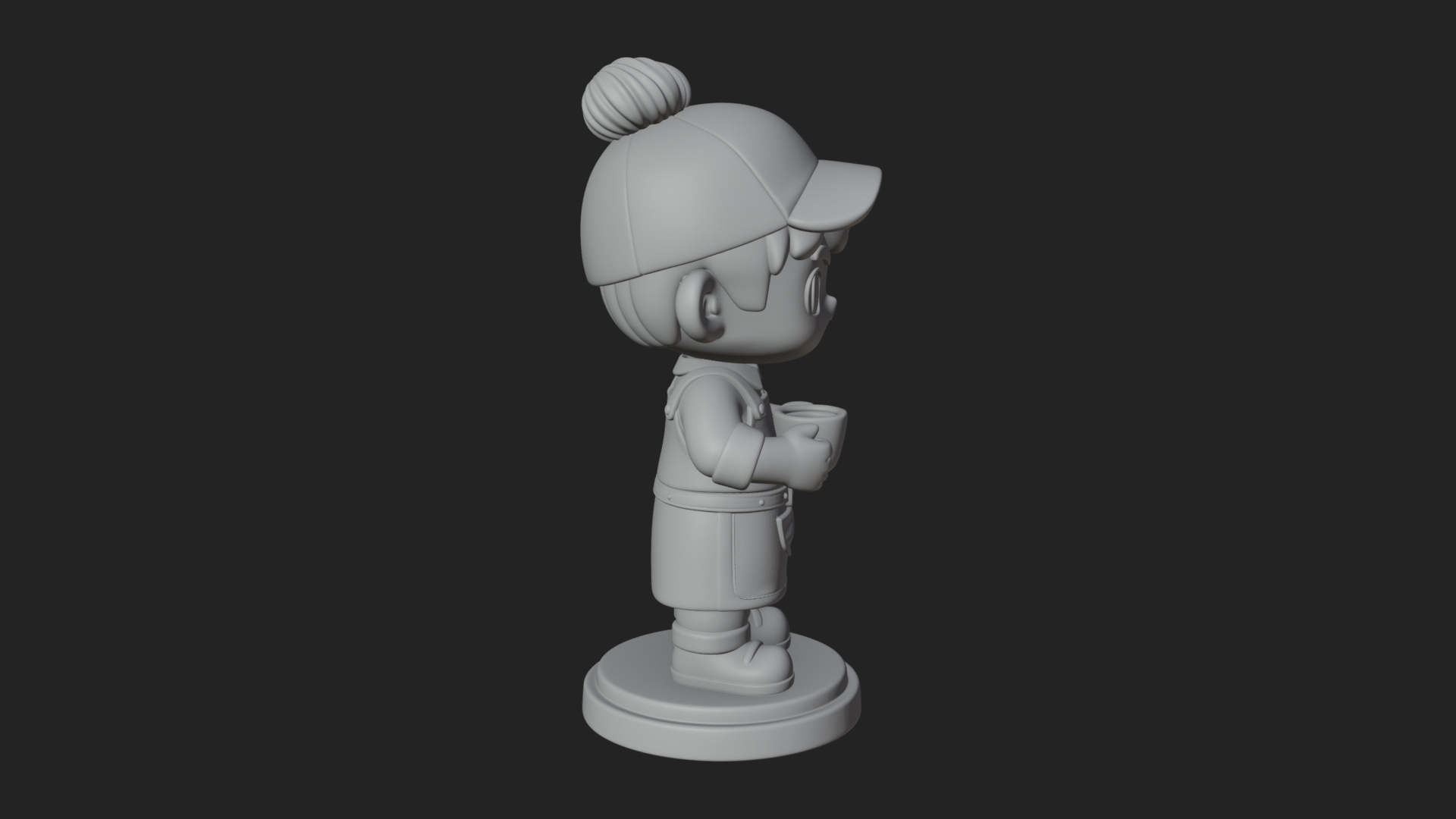 Chibi Barista with Cup Statue Design 3 3D Print Model 3D Model