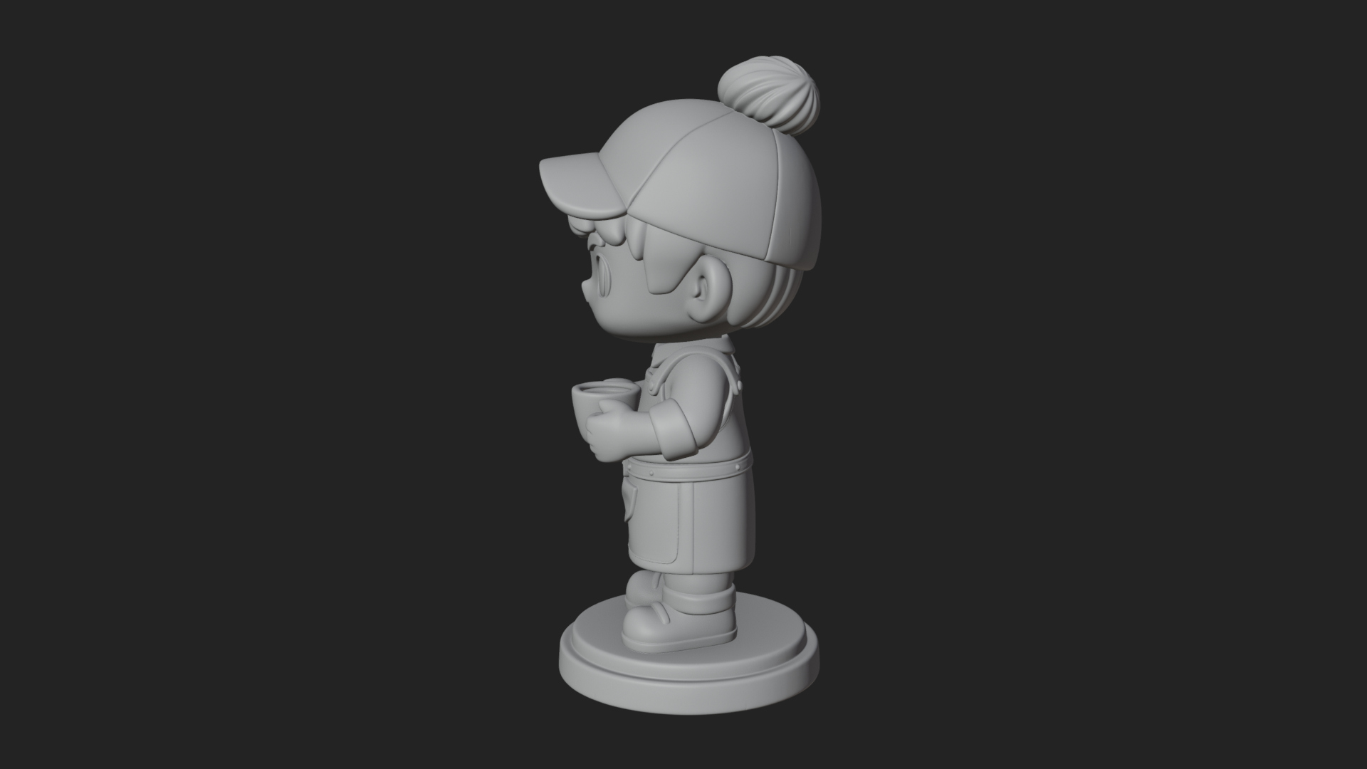 Chibi Barista with Cup Statue Design 3 3D Print Model 3D Model