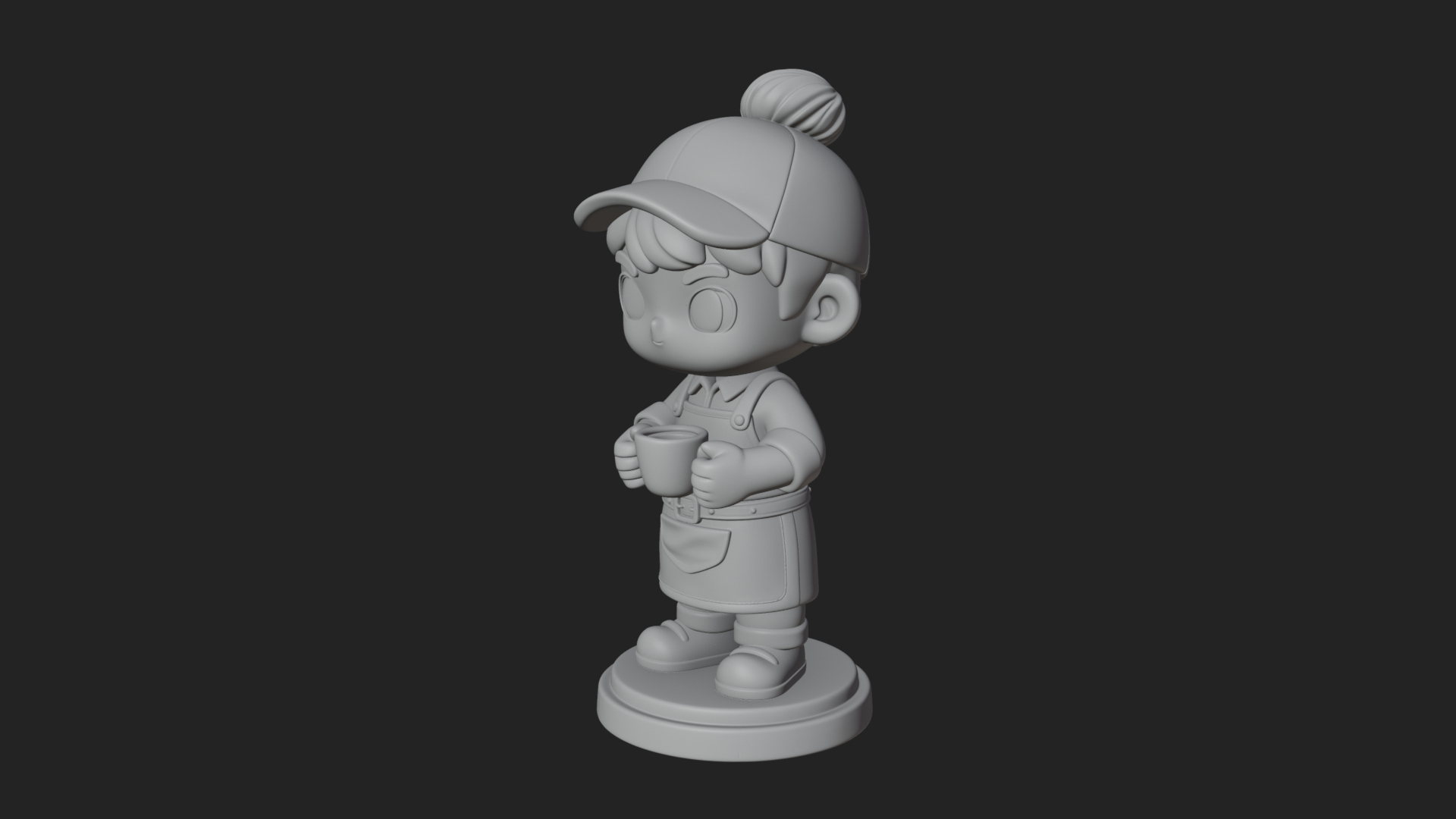 Chibi Barista with Cup Statue Design 3 3D Print Model 3D Model
