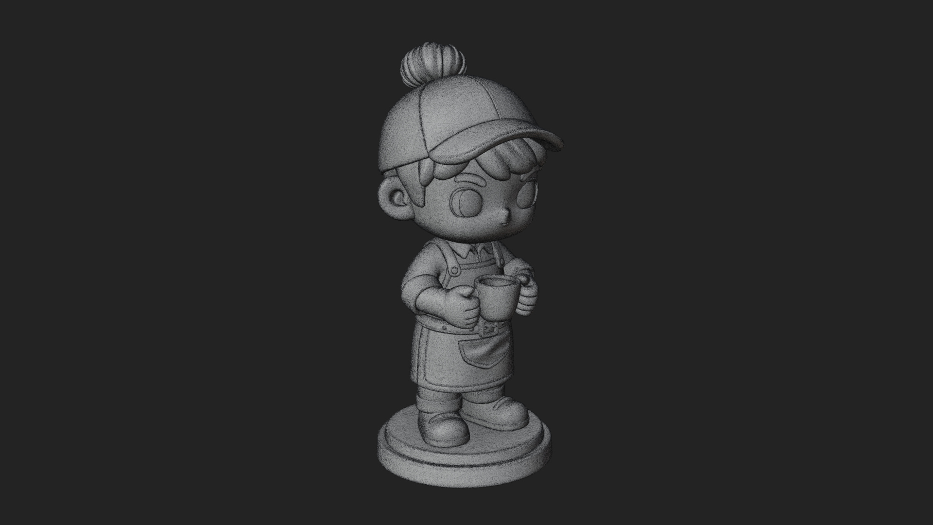 Chibi Barista with Cup Statue Design 3 3D Print Model 3D Model