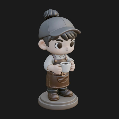 Chibi Barista with Cup Statue Design 3 3D Print Model
