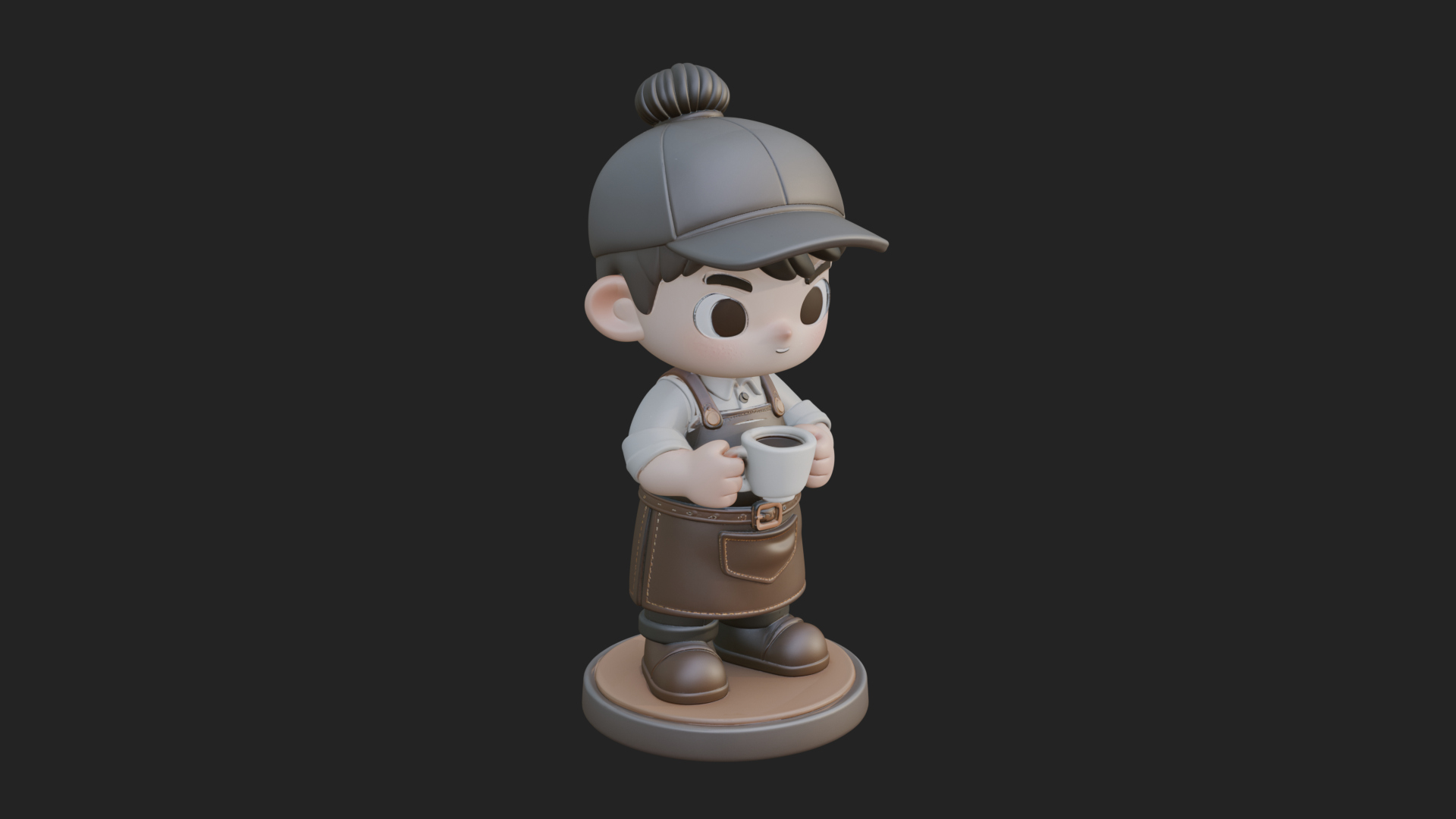 Chibi Barista with Cup Statue Design 4 3D Print Model 3D Model